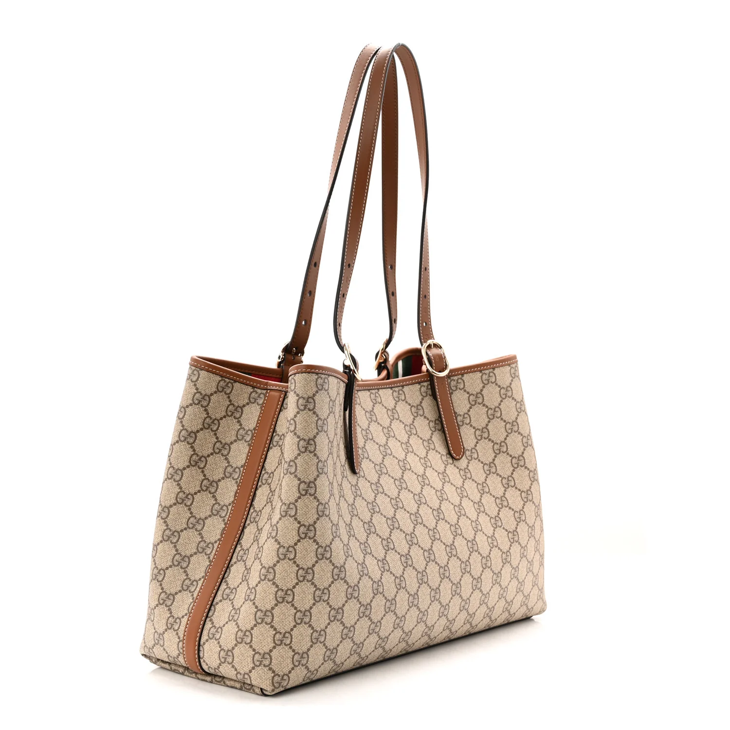 GG Supreme Monogram Emblem Large Tote Bag Beige Dark Brown - Image 3