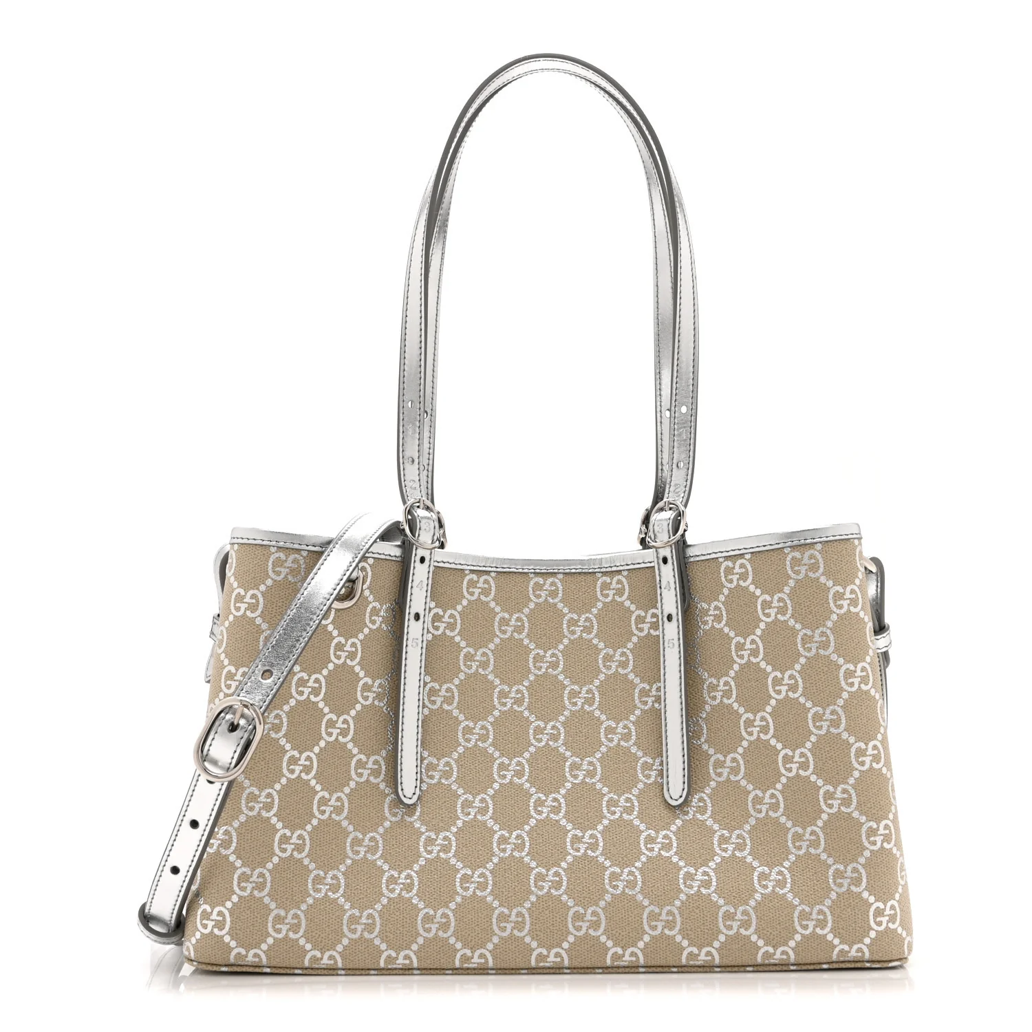 GG Supreme Monogram Emblem Medium Tote Bag Beige Silver
