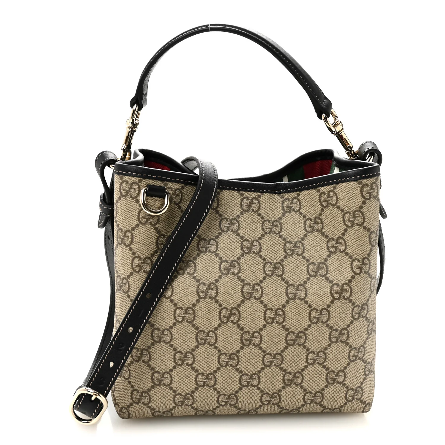 GG Supreme Monogram Emblem Mini Bucket Bag Beige Black - Image 15
