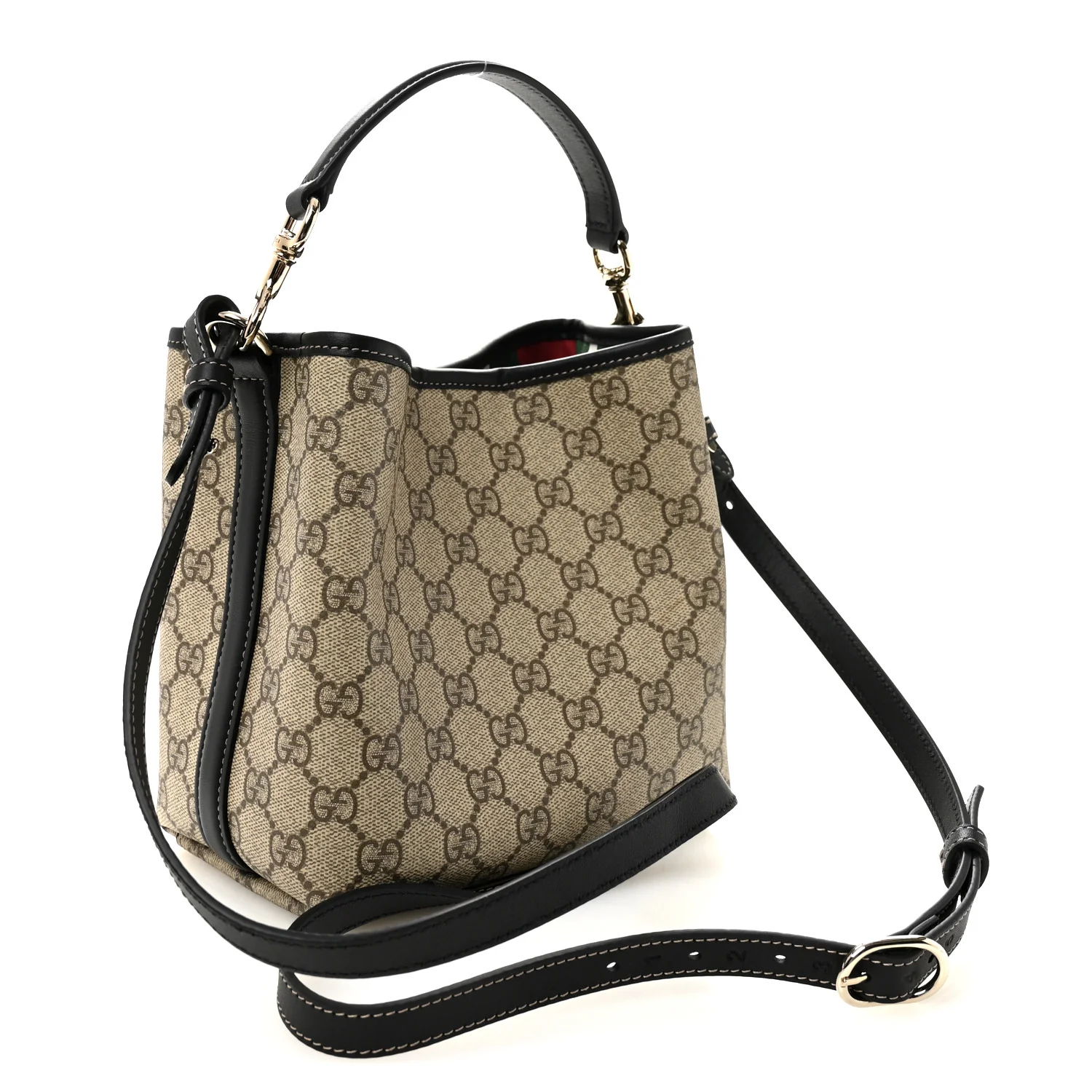 GG Supreme Monogram Emblem Mini Bucket Bag Beige Black - Image 17