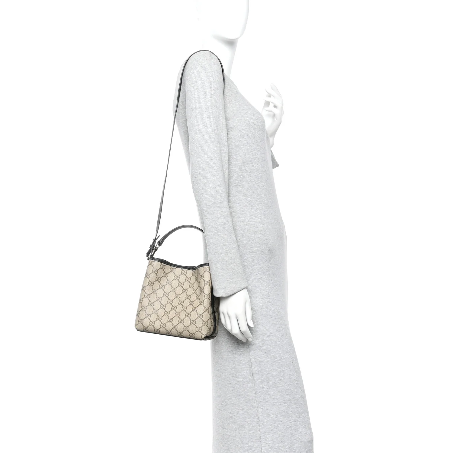 GG Supreme Monogram Emblem Mini Bucket Bag Beige Black - Image 3