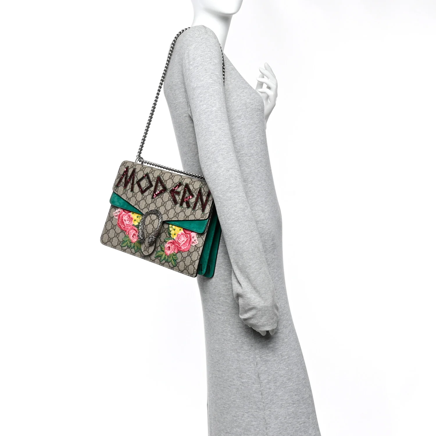 GG Supreme Monogram Embroidered Medium Dionysus Shoulder Bag Emerald - Image 2