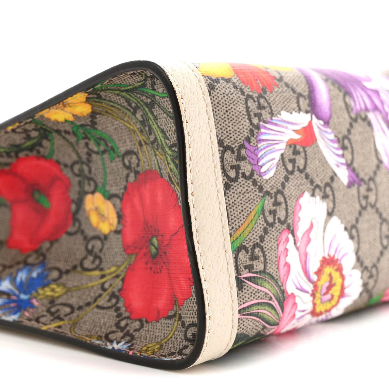 GG Supreme Monogram Flora Textured Calfskin Small Padlock Tote Beige Ebony Multicolor Mystic White - Image 9