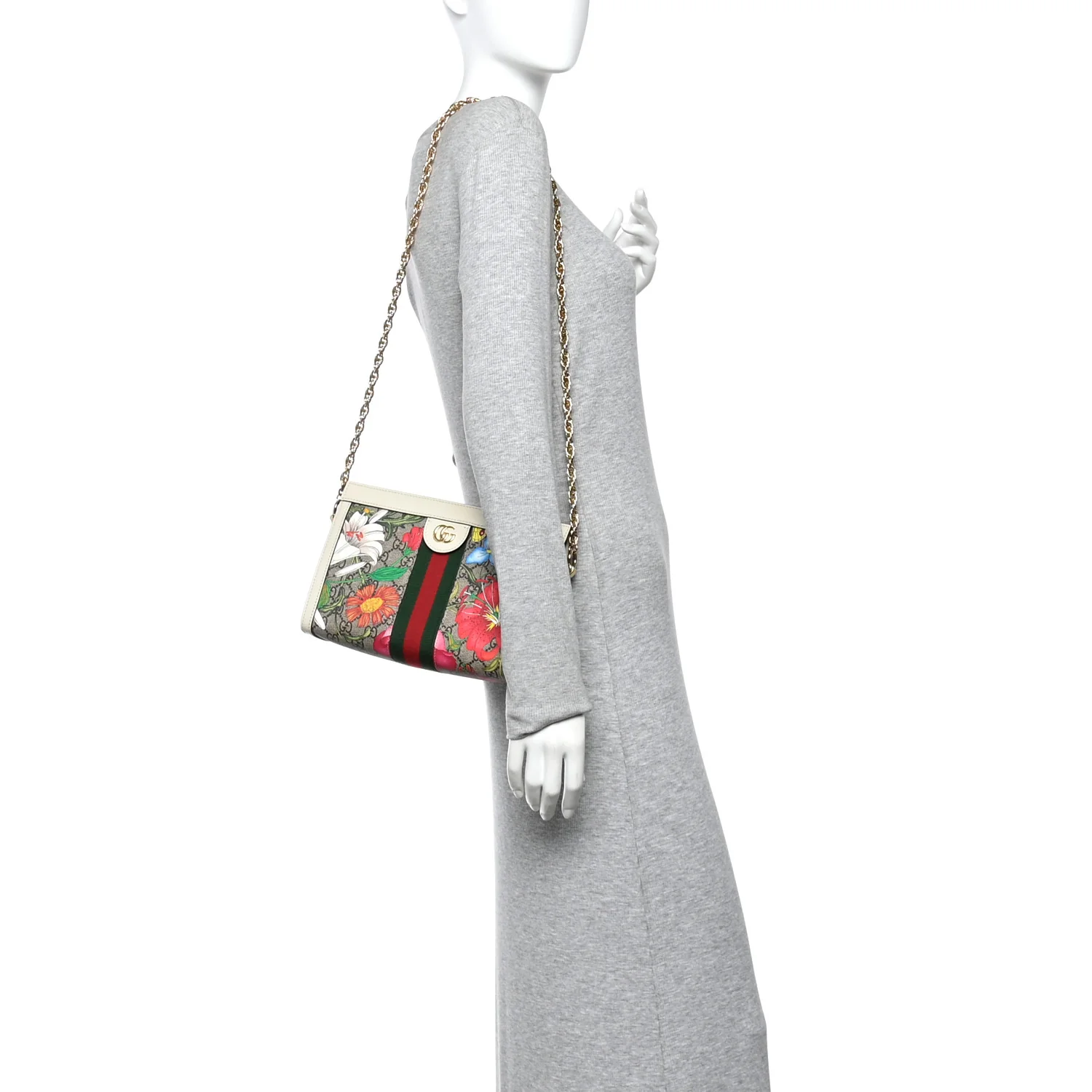 GG Supreme Monogram Flora Web Small Ophidia Chain Shoulder Bag White - Image 2