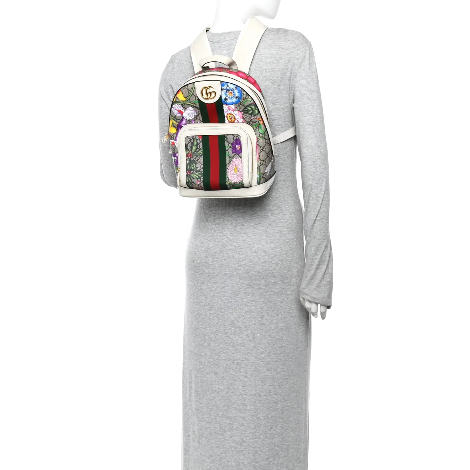 GG Supreme Monogram Flora Web Small Ophidia Day Backpack White - Image 2