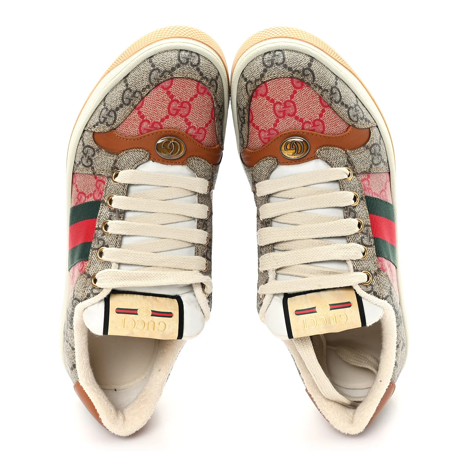 GG Supreme Monogram Harness Calfskin Web Womens Screener Sneakers 39 Beige Ebony Rosso Harness Brown - Image 2