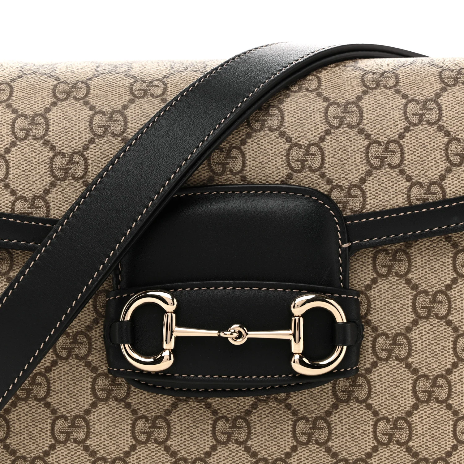 GG Supreme Monogram Horsebit 1955 Soft Small Shoulder Bag Beige Black - Image 8