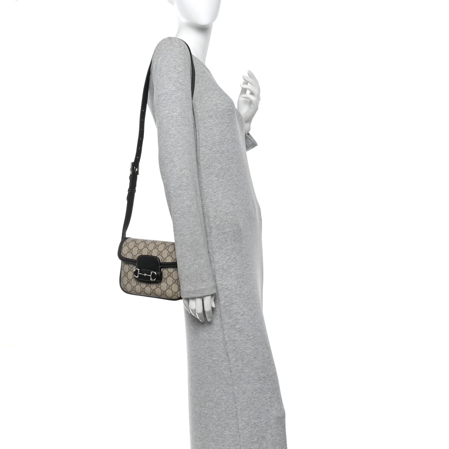 GG Supreme Monogram Horsebit 1955 Soft Small Shoulder Bag Beige Black - Image 2