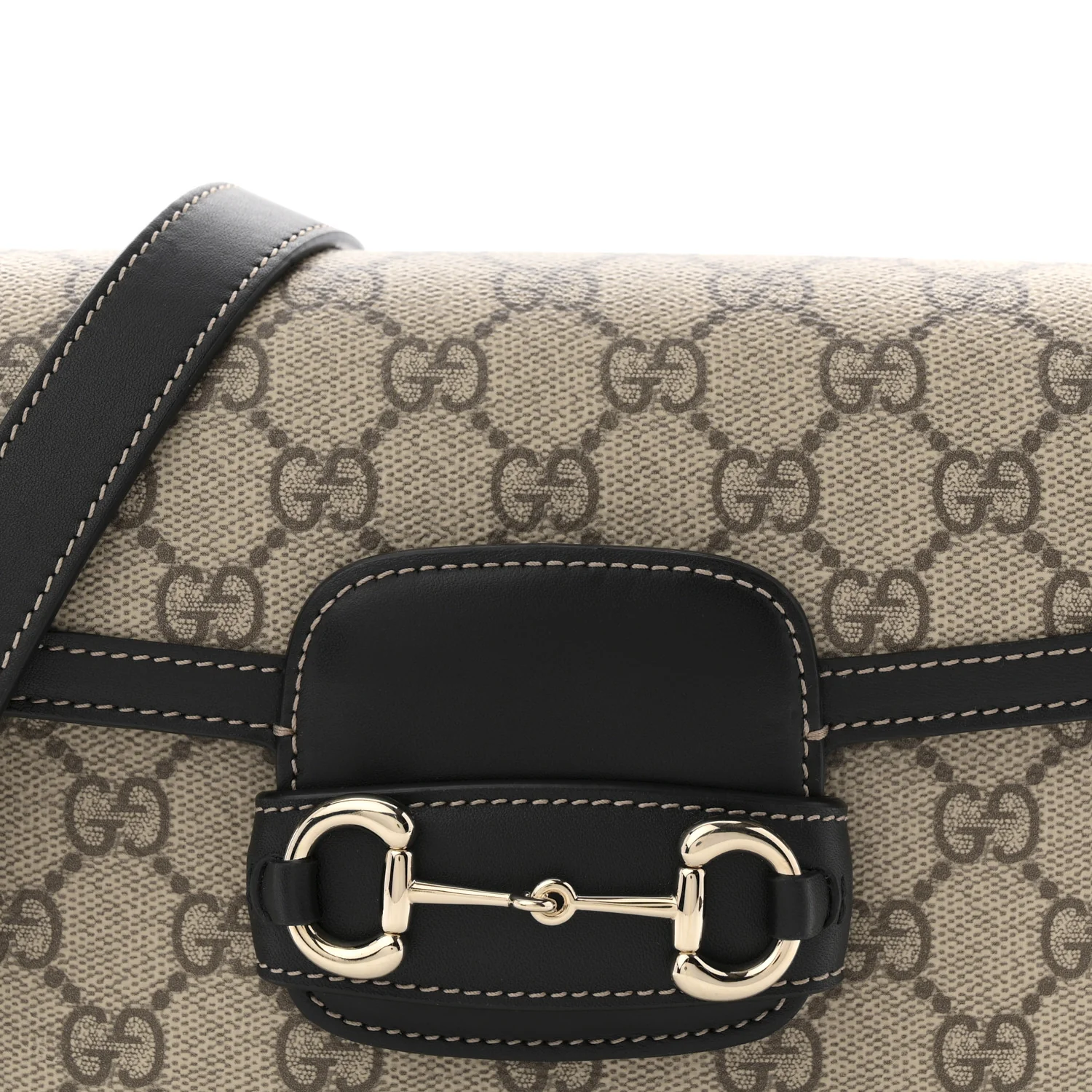 GG Supreme Monogram Horsebit 1955 Soft Small Shoulder Bag Beige Black - Image 8