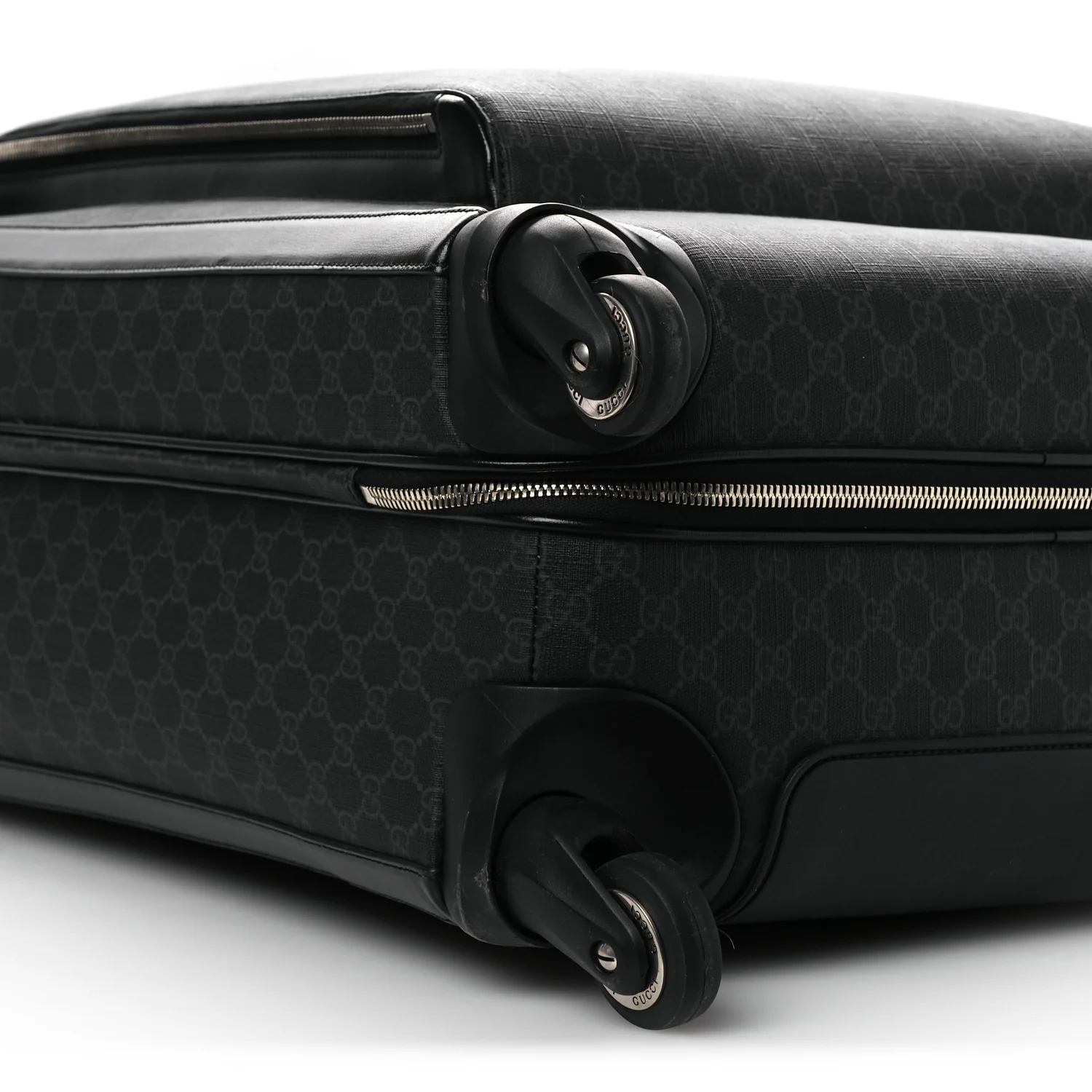 GG Supreme Monogram Large Four Wheel Suitcase Black Grey - Image 8