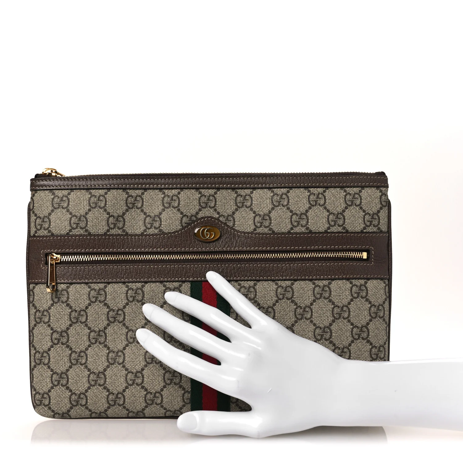 GG Supreme Monogram Large Ophidia Pouch Clutch Brown - Image 2