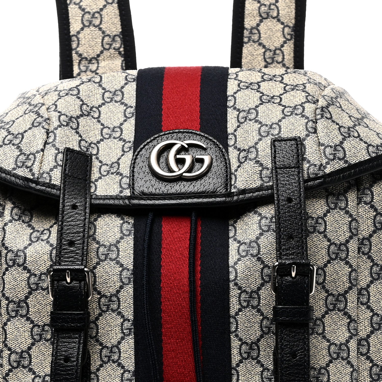 GG Supreme Monogram Medium Ophidia Double Buckle Backpack Beige Blue Black - Image 7