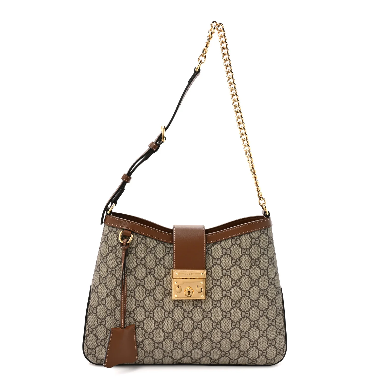 GG Supreme Monogram Medium Padlock Shoulder Bag Beige Ebony Brown Sugar