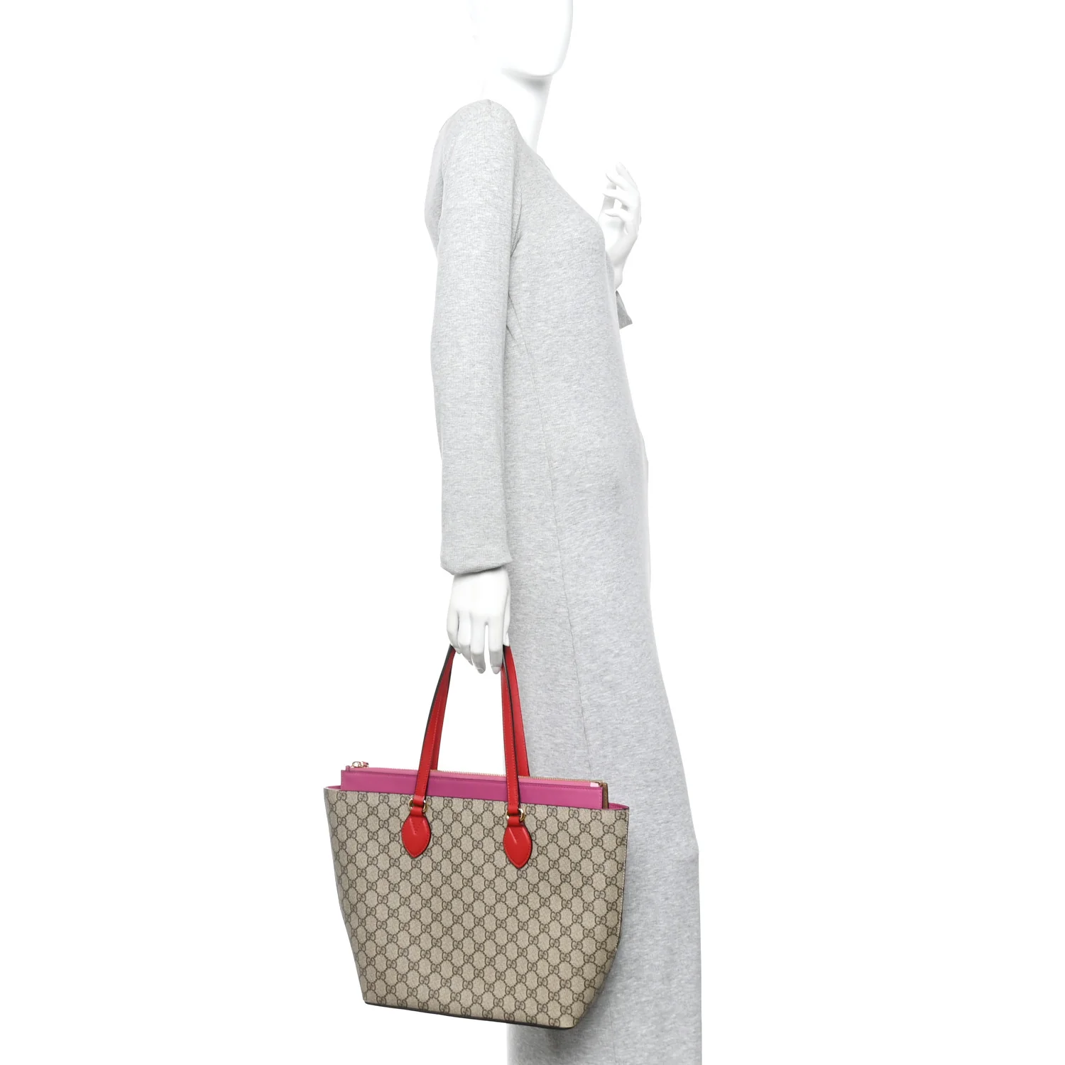 GG Supreme Monogram Medium Zippered Bucket Tote Beige Hibiscus Red New Rosette - Image 2