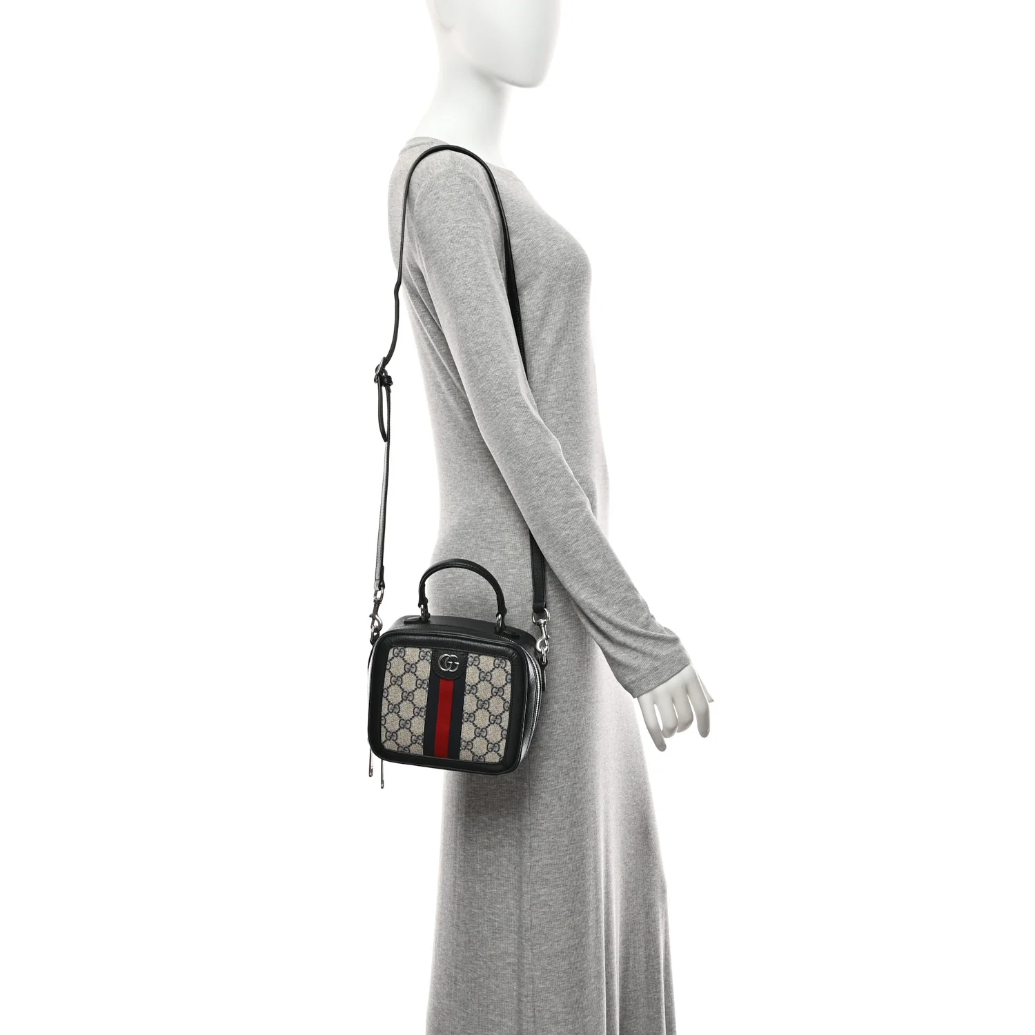 GG Supreme Monogram Mini Ophidia Top Handle Square Shoulder Bag Beige Blue - Image 2