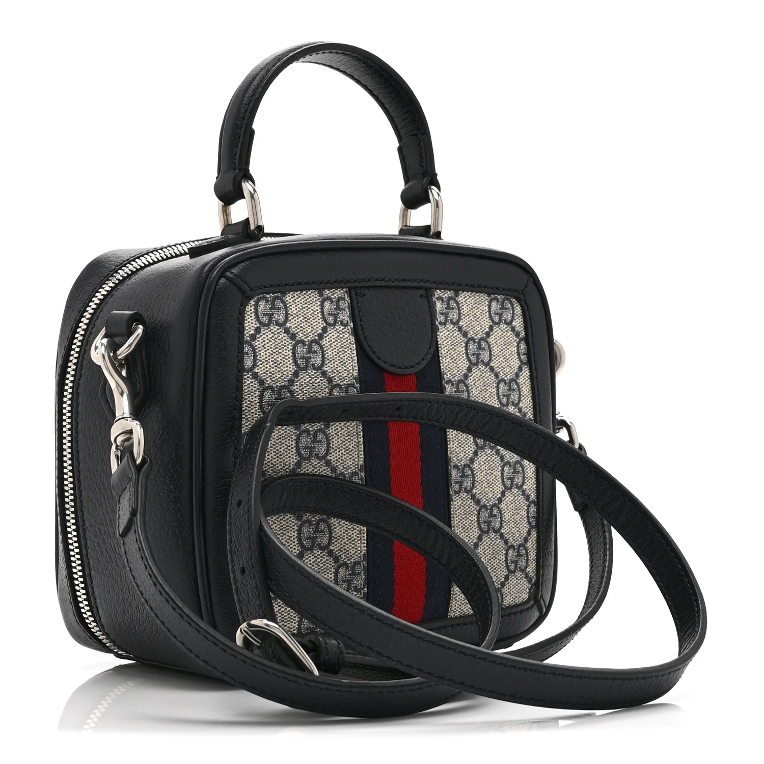 GG Supreme Monogram Mini Ophidia Top Handle Square Shoulder Bag Beige Blue - Image 3