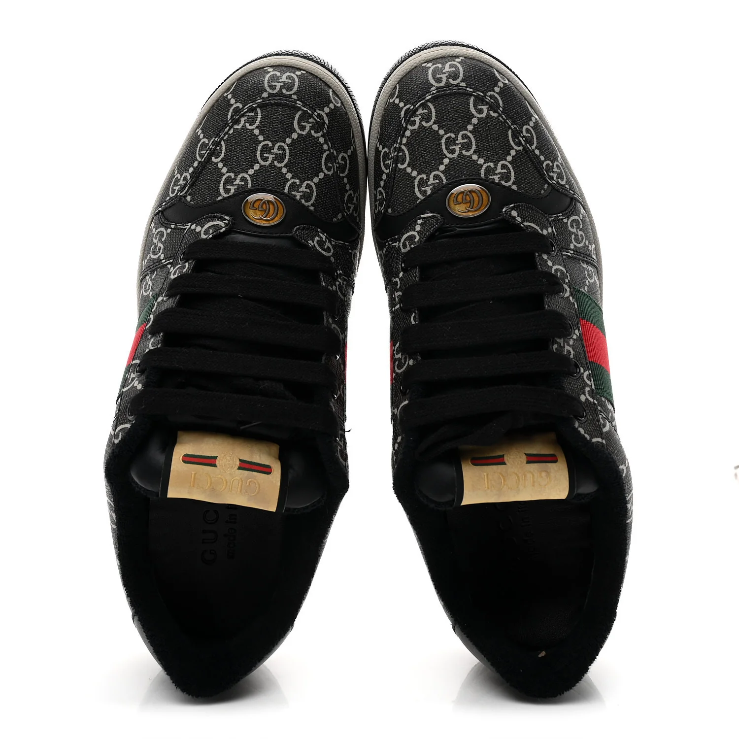 GG Supreme Monogram Miro Soft Calfskin Web Mens Screener Sneakers 8.5 Black Grey Sky - Image 2