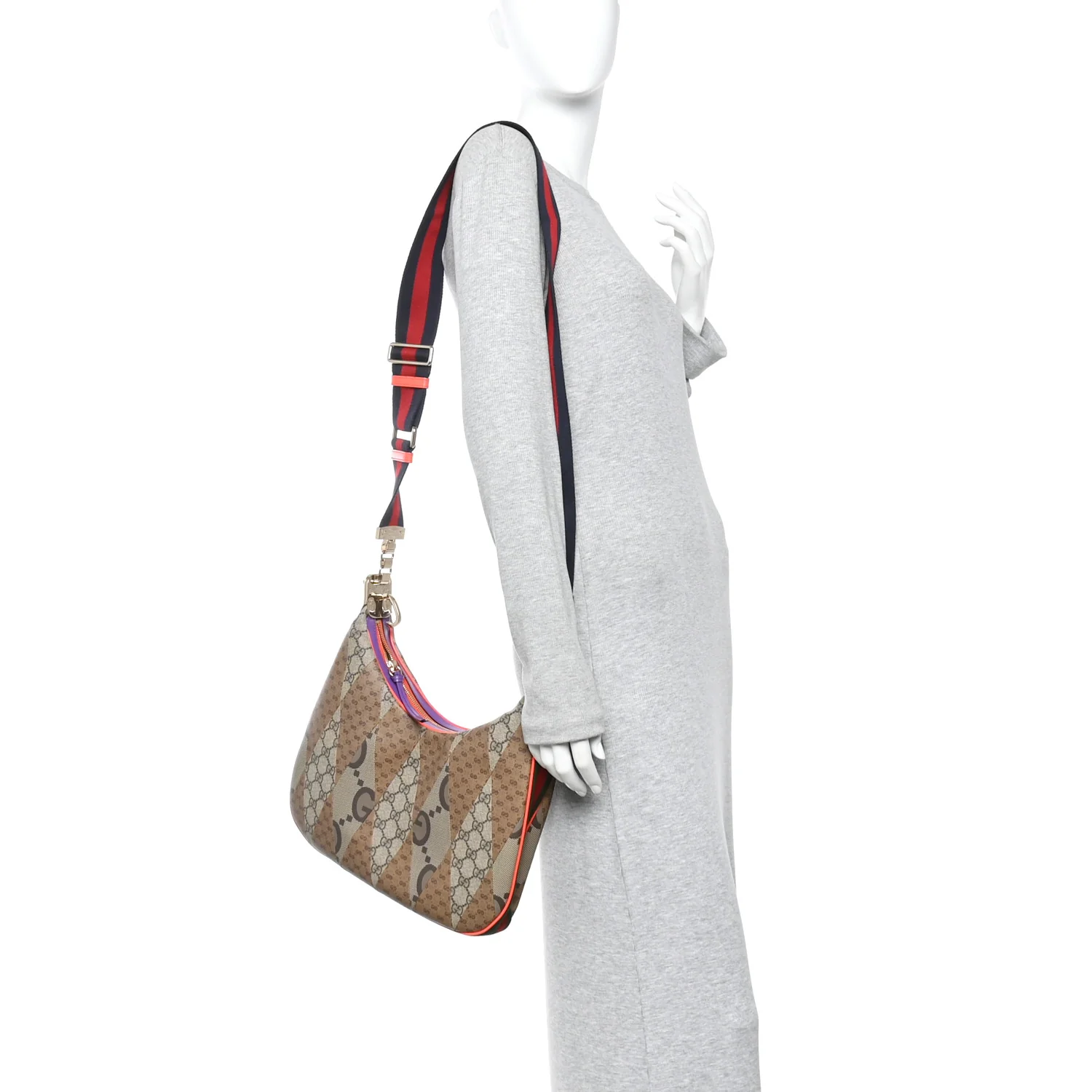 GG Supreme Monogram Mix Monogram Web Patchwork Large Attache Shoulder Bag Beige Multicolor - Image 2