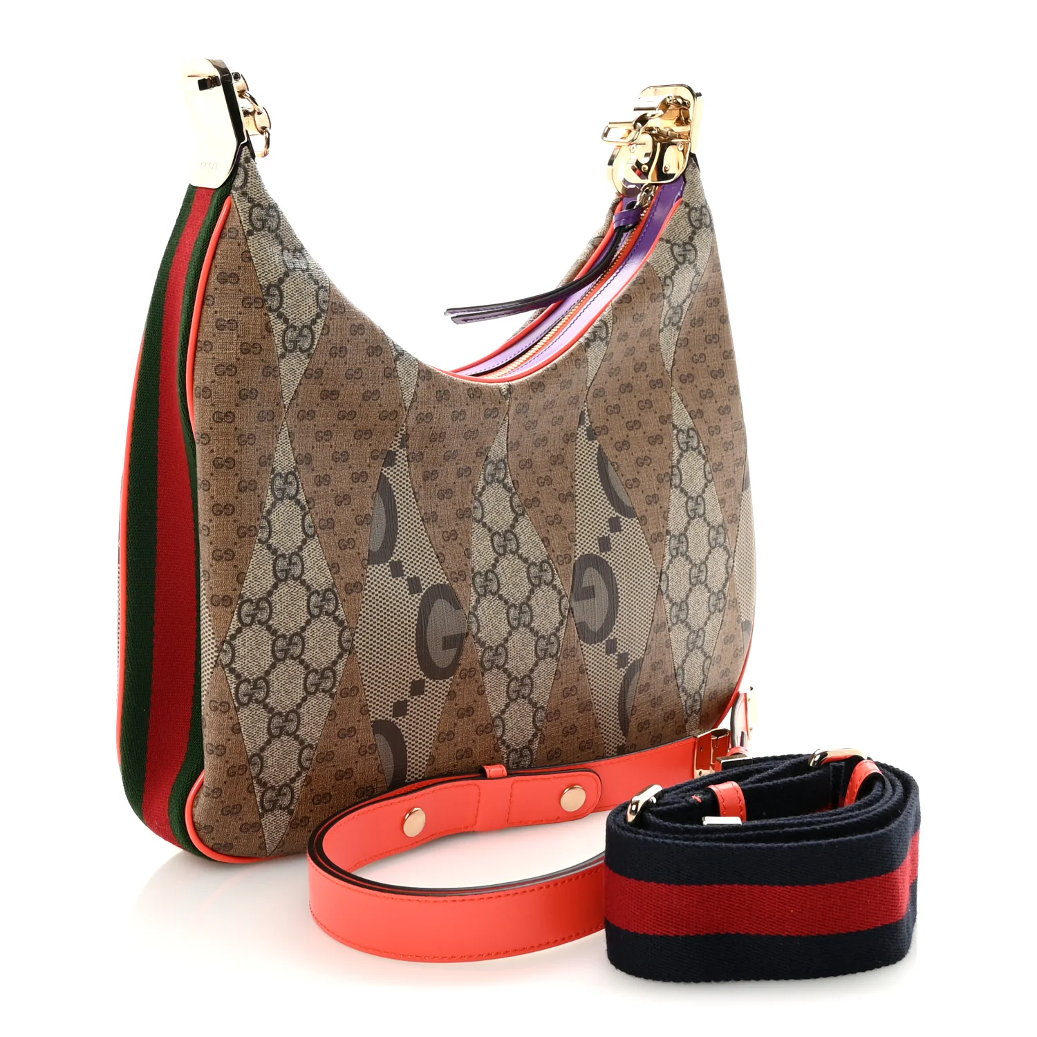 GG Supreme Monogram Mix Monogram Web Patchwork Large Attache Shoulder Bag Beige Multicolor - Image 3