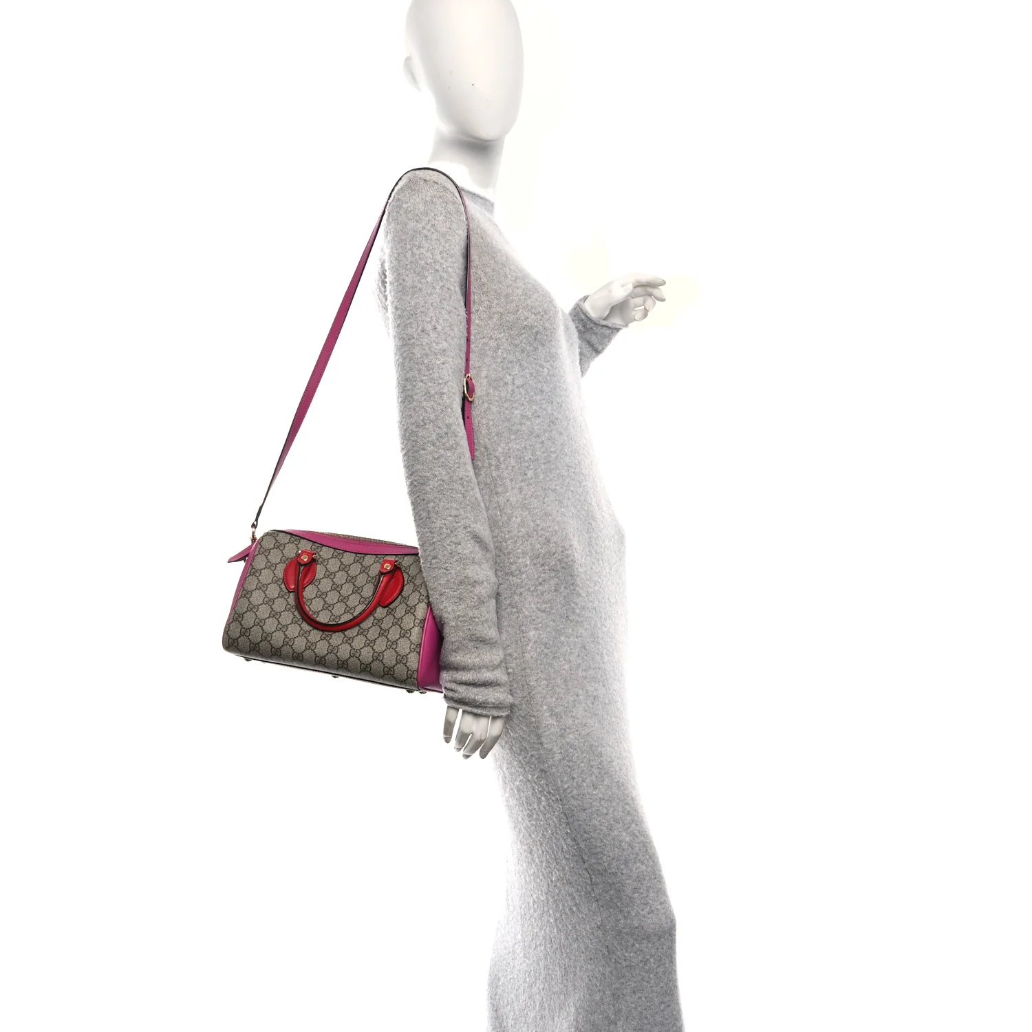 GG Supreme Monogram Moon Calfskin Small Boston Beige Ebony Hibiscus Red New Rosette - Image 2