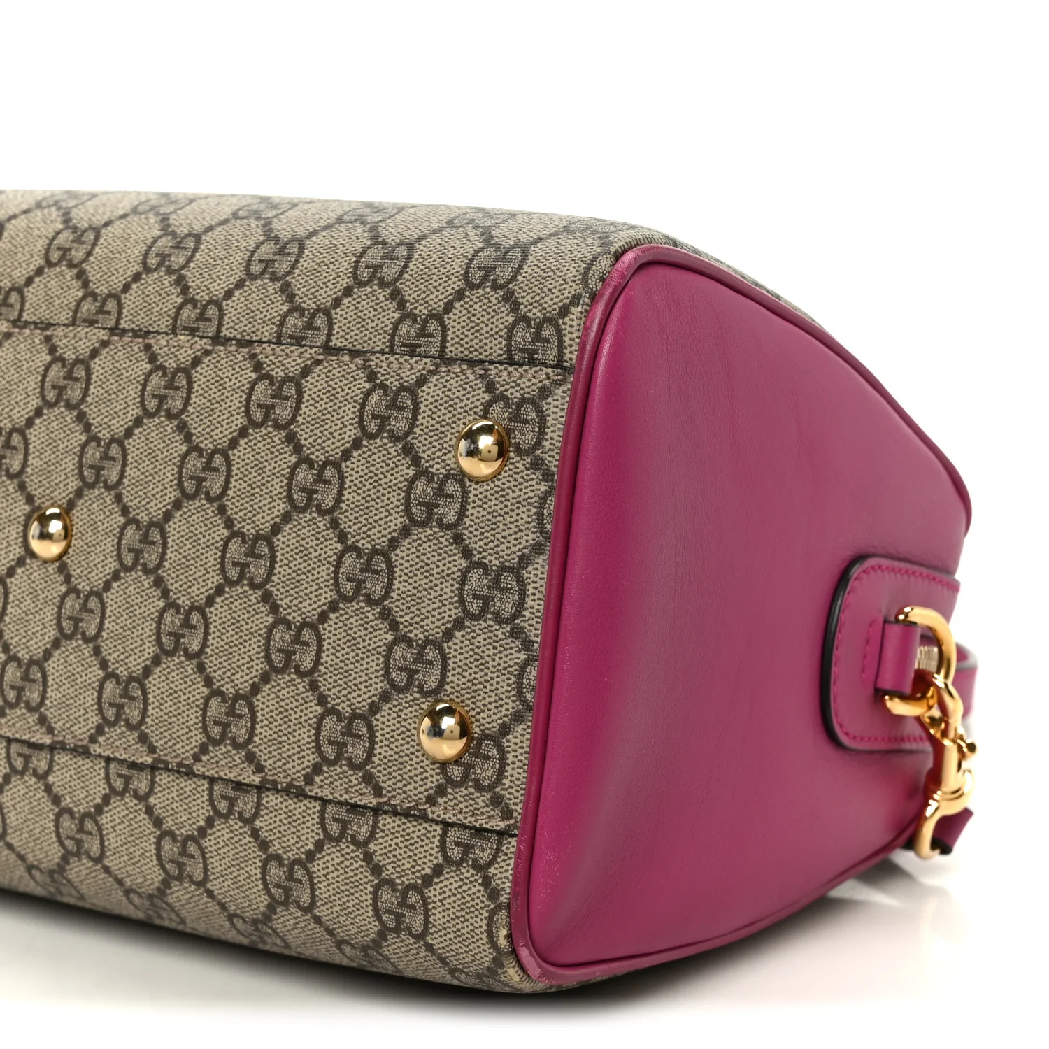 GG Supreme Monogram Moon Calfskin Small Boston Beige Ebony Hibiscus Red New Rosette - Image 11