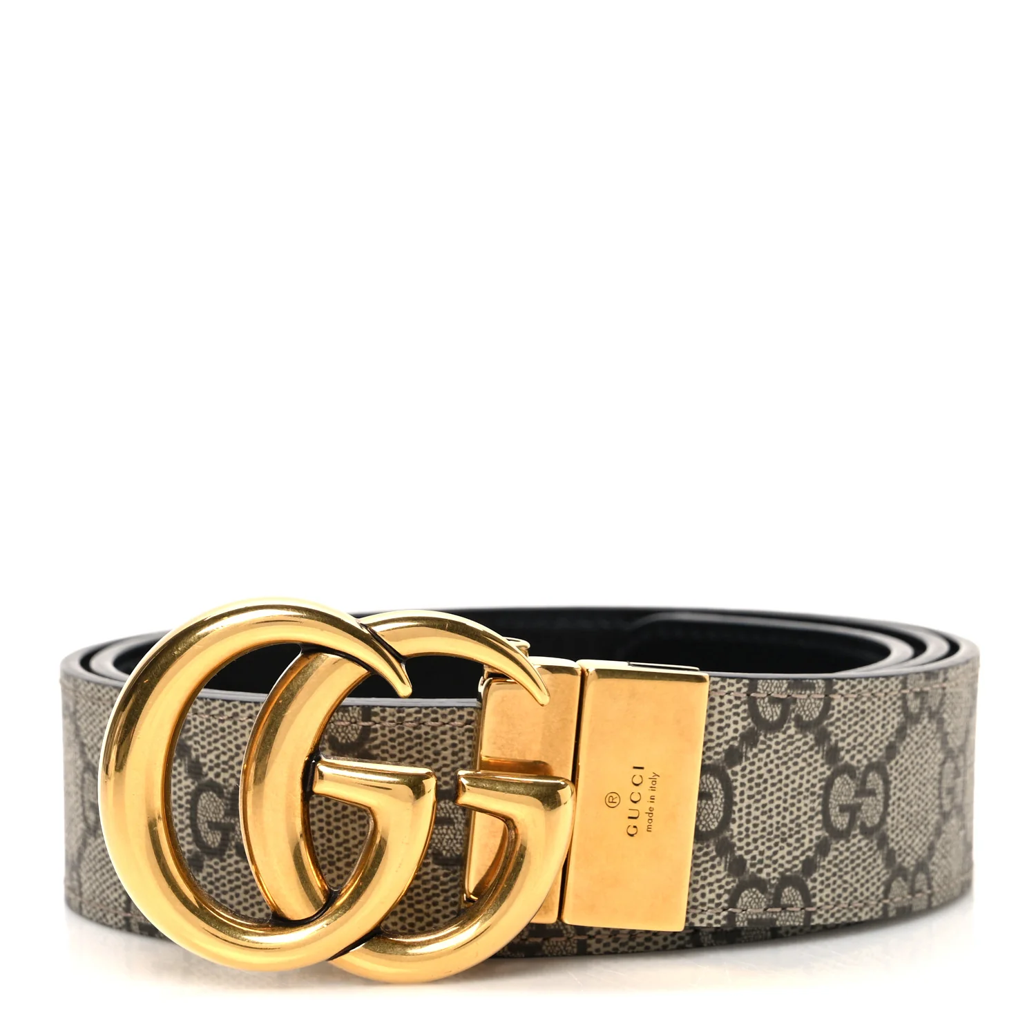 GG Supreme Monogram Plutone Calfskin Double G Reversible 37mm Belt 90 36 Beige Ebony New Acero
