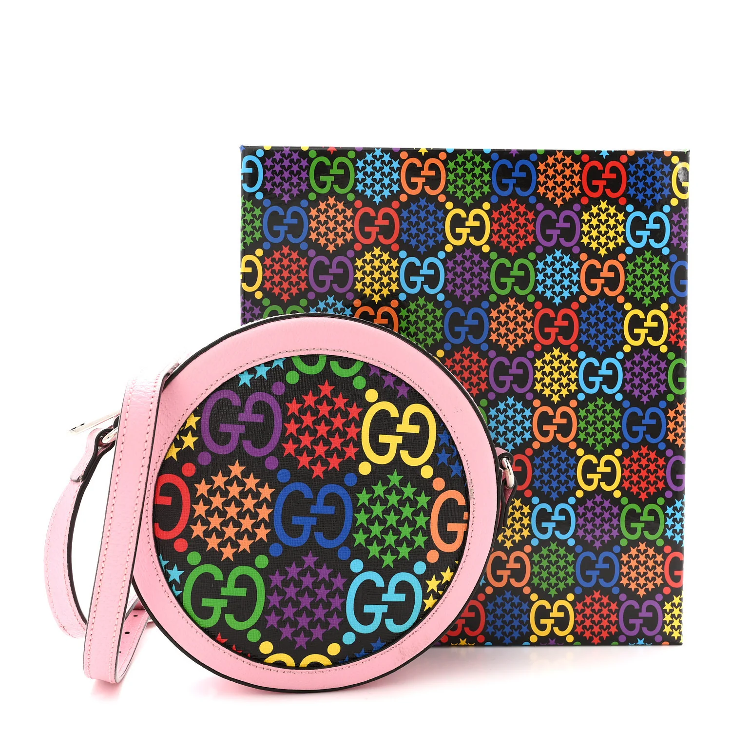 GG Supreme Monogram Psychedelic Round Shoulder Bag Black Multicolor Sugar Pink - Image 14