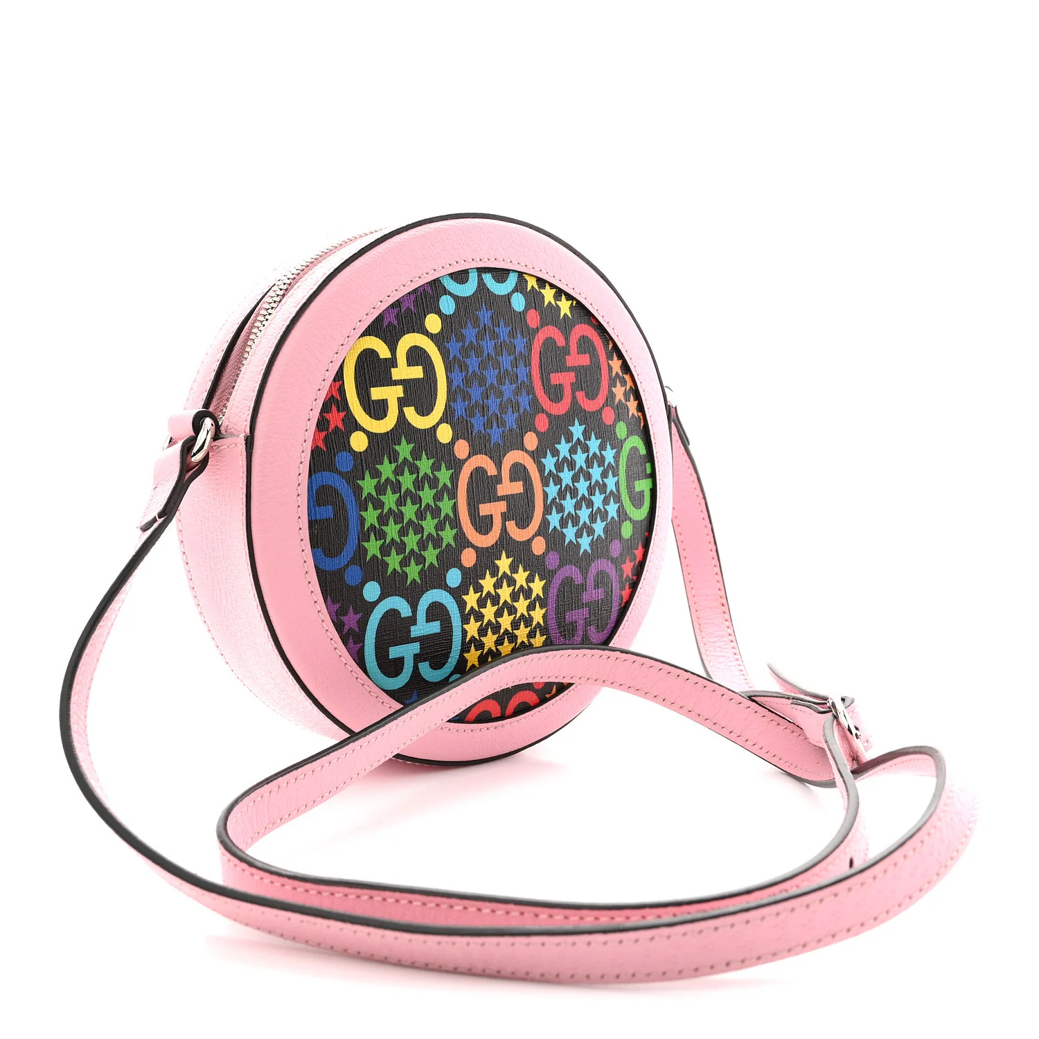 GG Supreme Monogram Psychedelic Round Shoulder Bag Black Multicolor Sugar Pink - Image 3