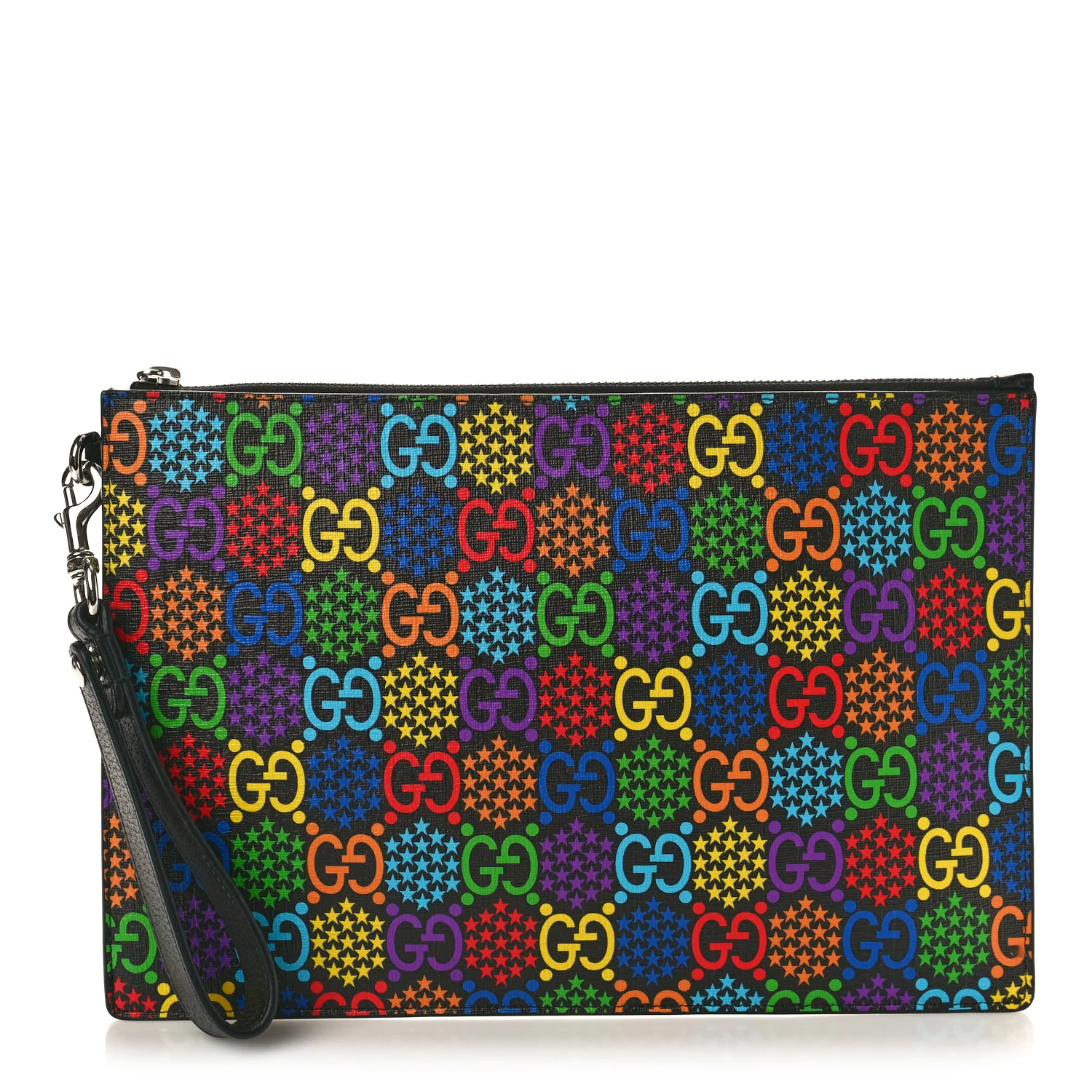 GG Supreme Monogram Psychedelic Zip Wristlet Pouch Black Multicolor