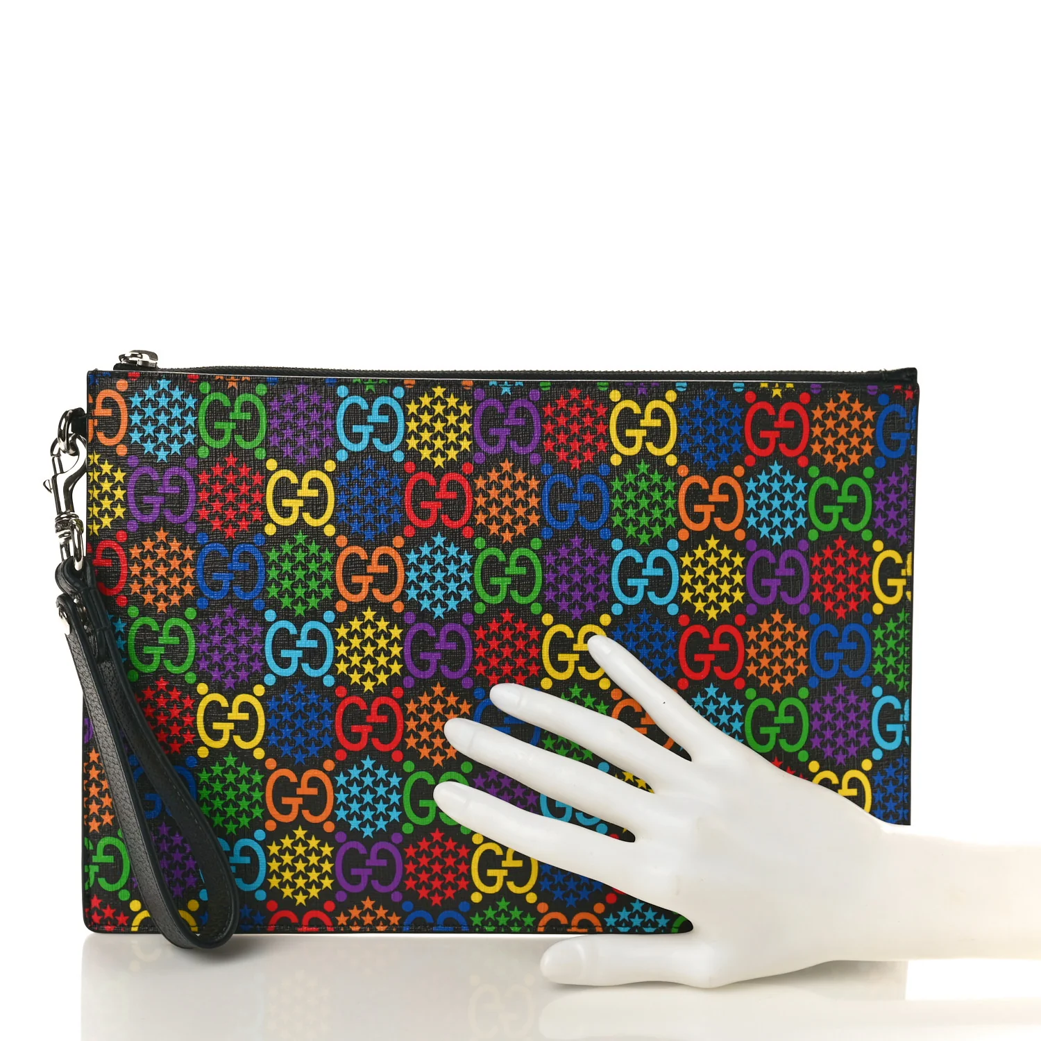 GG Supreme Monogram Psychedelic Zip Wristlet Pouch Black Multicolor - Image 2