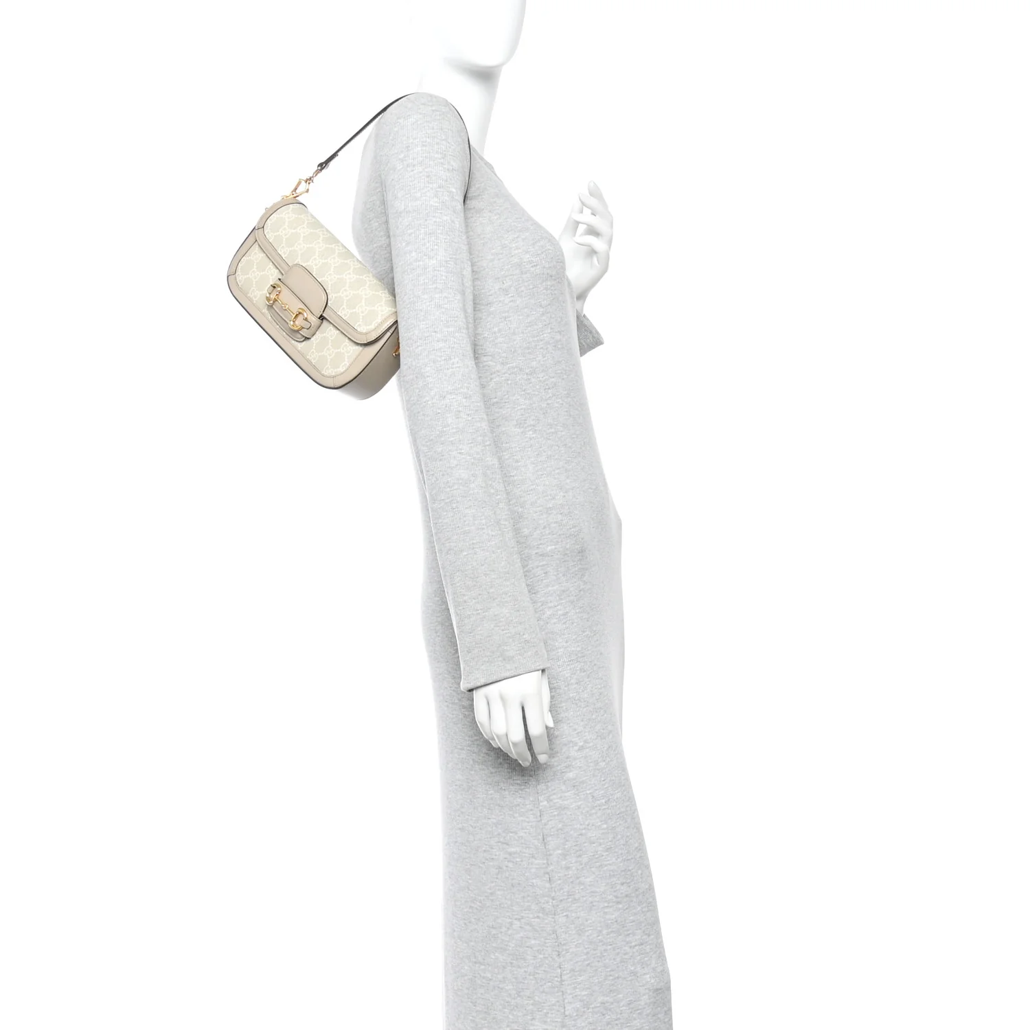 GG Supreme Monogram Small Horsebit 1955 Chain Shoulder Bag Beige Mystic White - Image 2