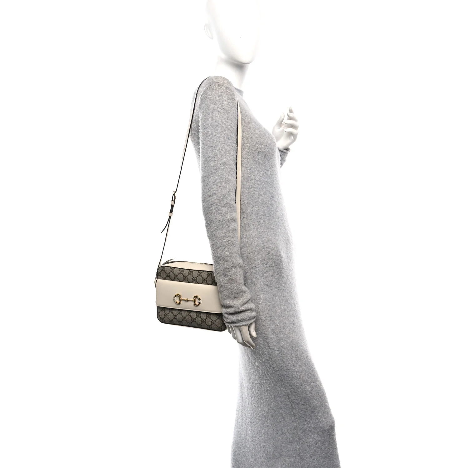 GG Supreme Monogram Small Horsebit 1955 Shoulder Bag Beige Mystic White - Image 2