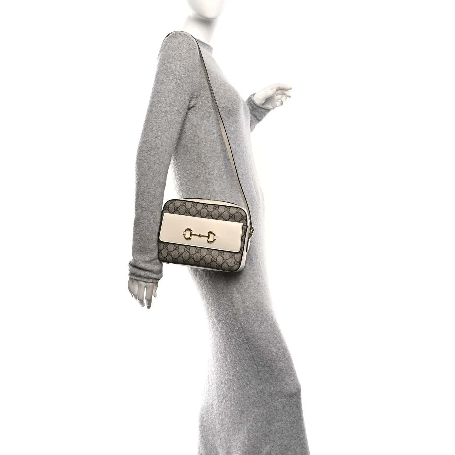 GG Supreme Monogram Small Horsebit 1955 Shoulder Bag Beige Mystic White - Image 2