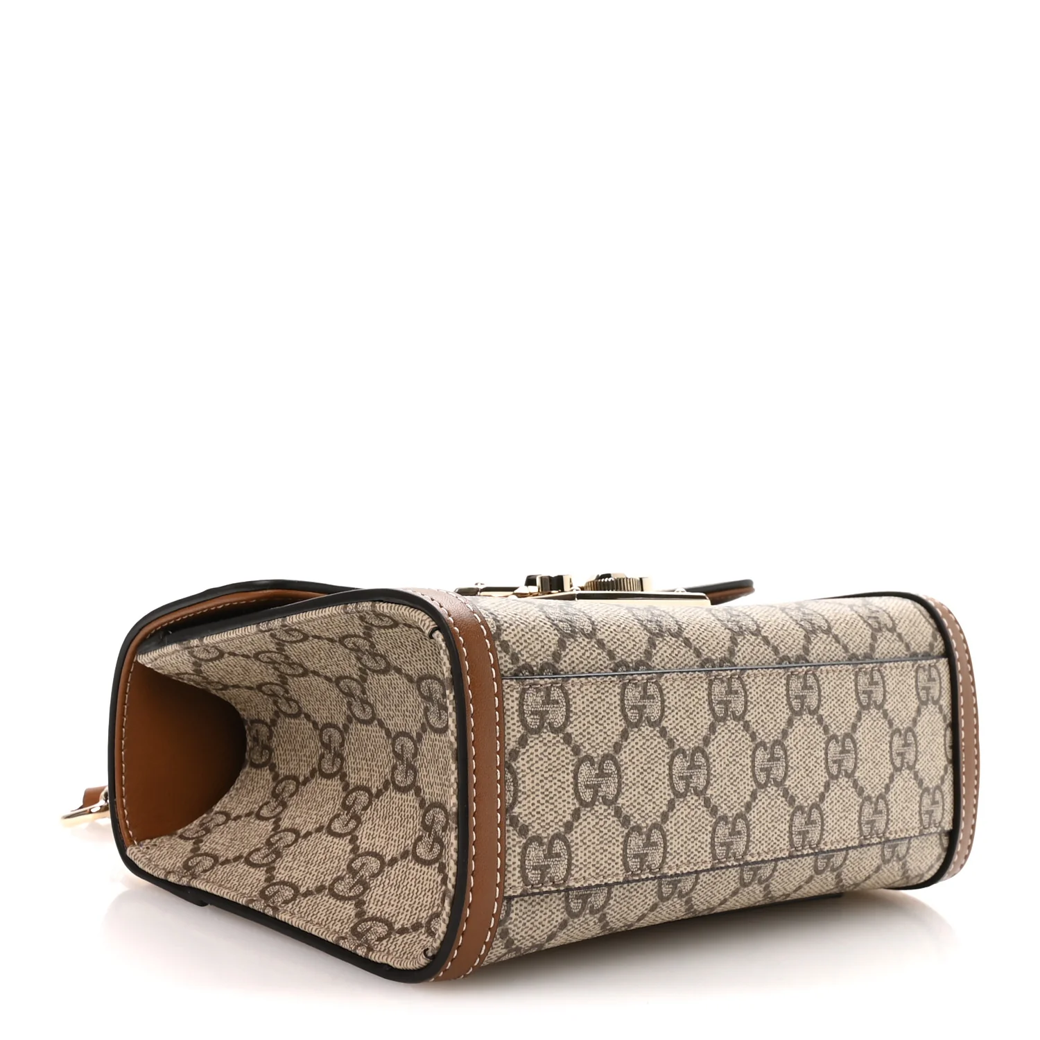 GG Supreme Monogram Small Padlock Top Handle Shoulder Bag Beige Ebony Dark Brown - Image 4