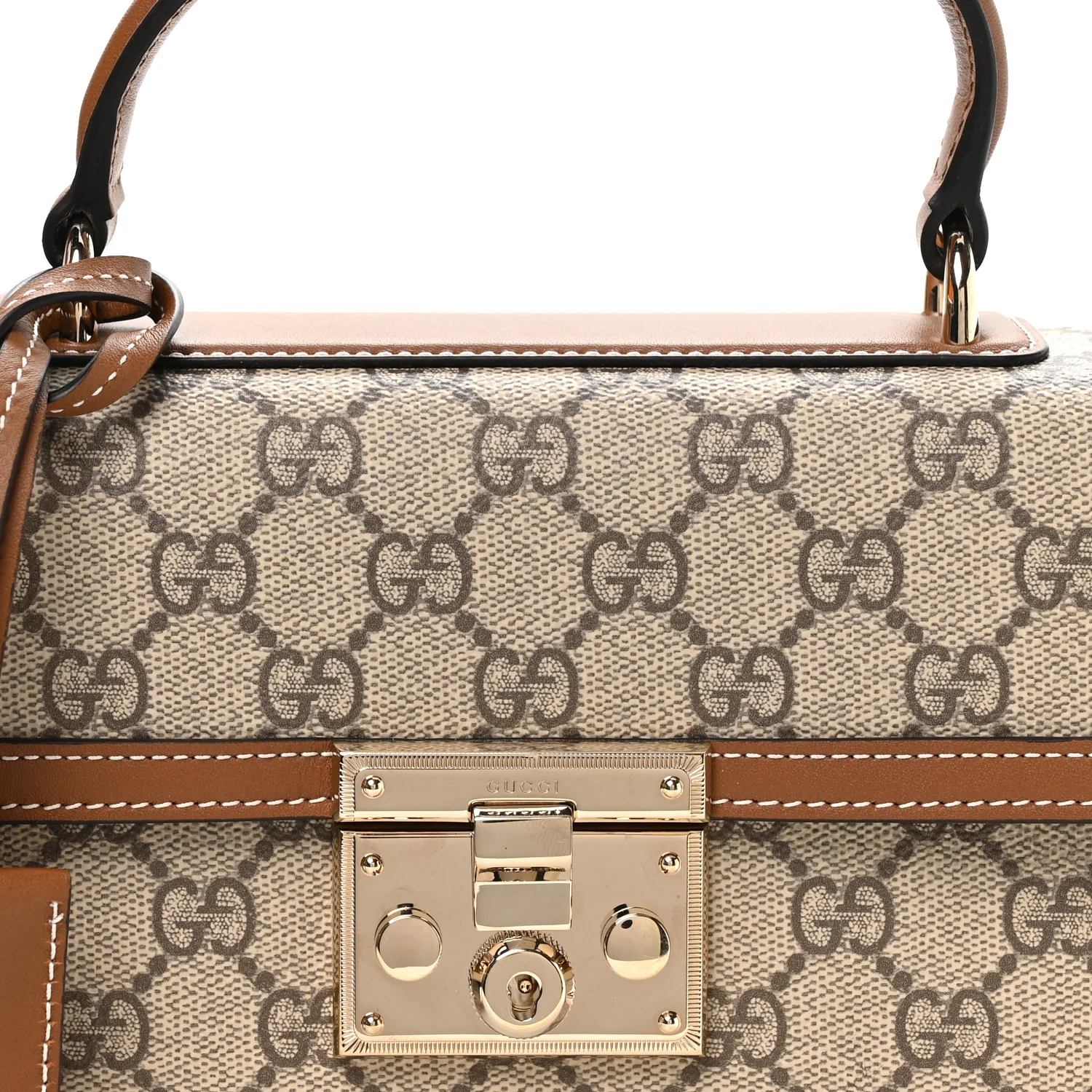 GG Supreme Monogram Small Padlock Top Handle Shoulder Bag Beige Ebony Dark Brown - Image 8