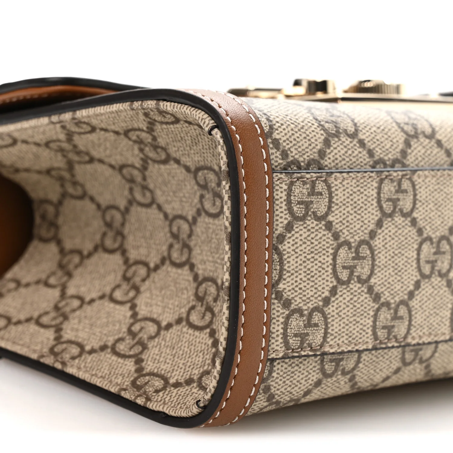 GG Supreme Monogram Small Padlock Top Handle Shoulder Bag Beige Ebony Dark Brown - Image 9