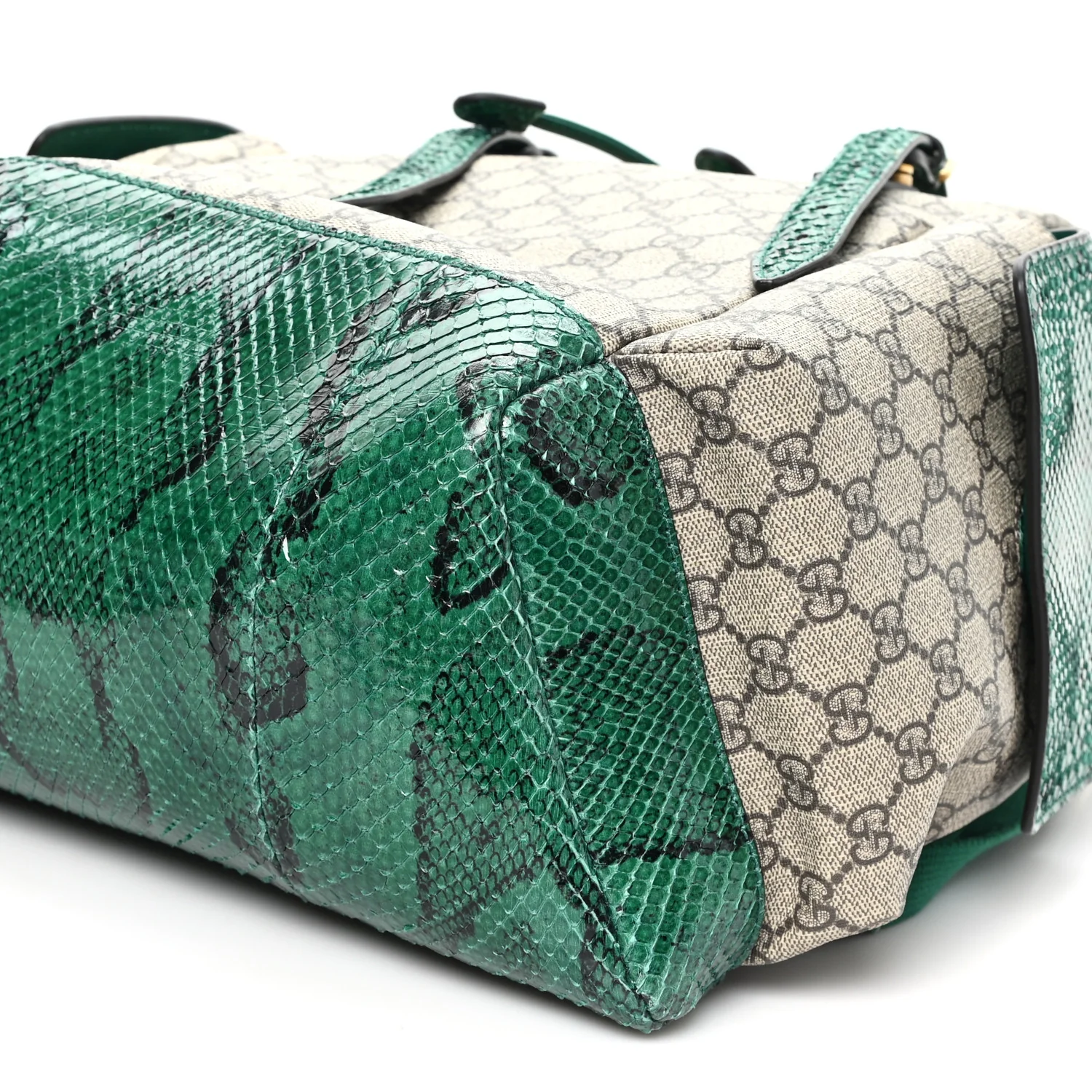 GG Supreme Monogram Snakeskin Ophidia Double Buckle Backpack Brown Green - Image 10
