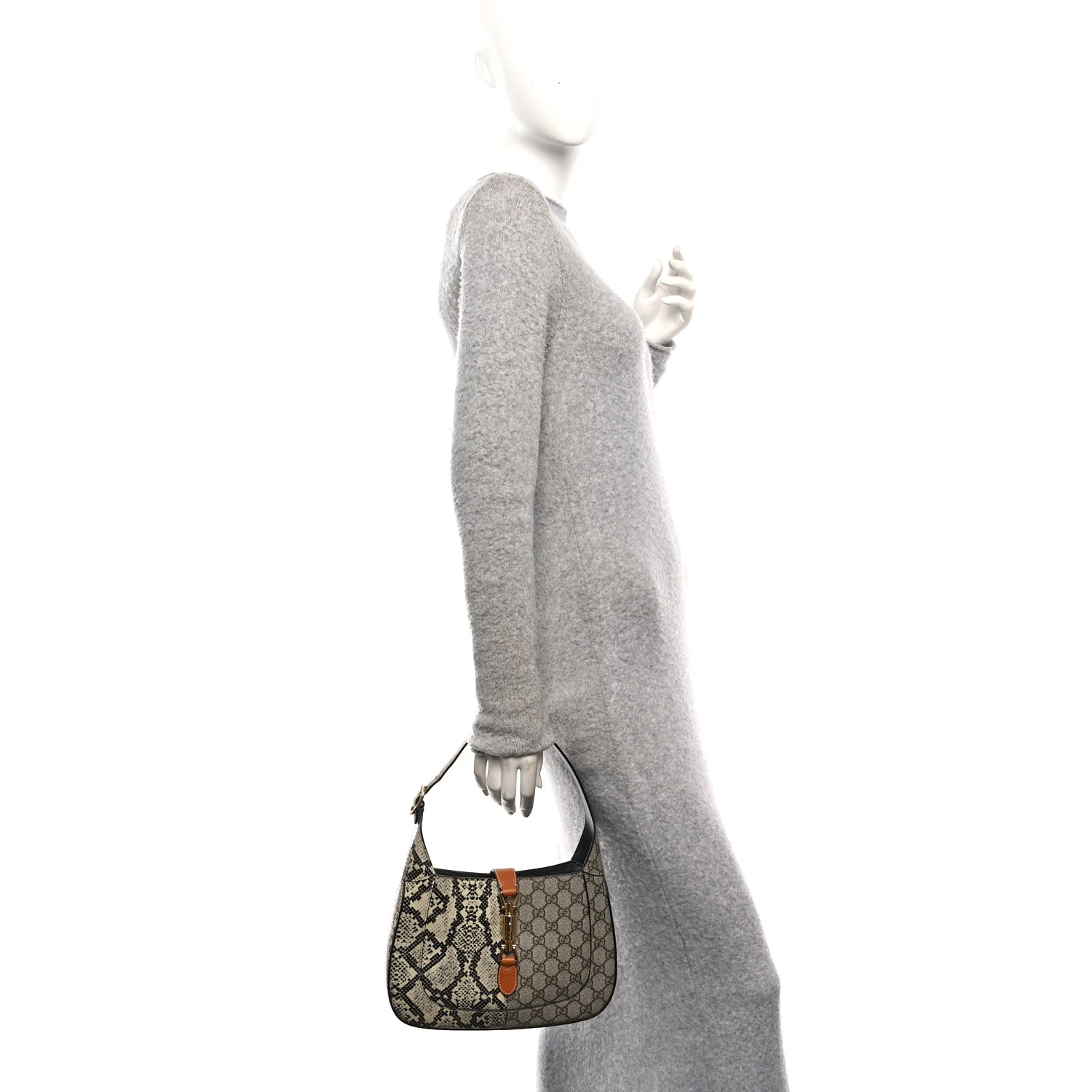 GG Supreme Monogram Snakeskin Small Jackie 1961 Hobo Beige Ebony - Image 2