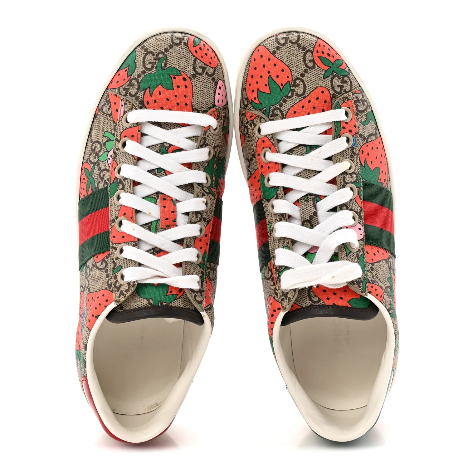 GG Supreme Monogram Strawberry Web Womens Ace Sneakers 36.5 Beige Multicolor Red Green - Image 2