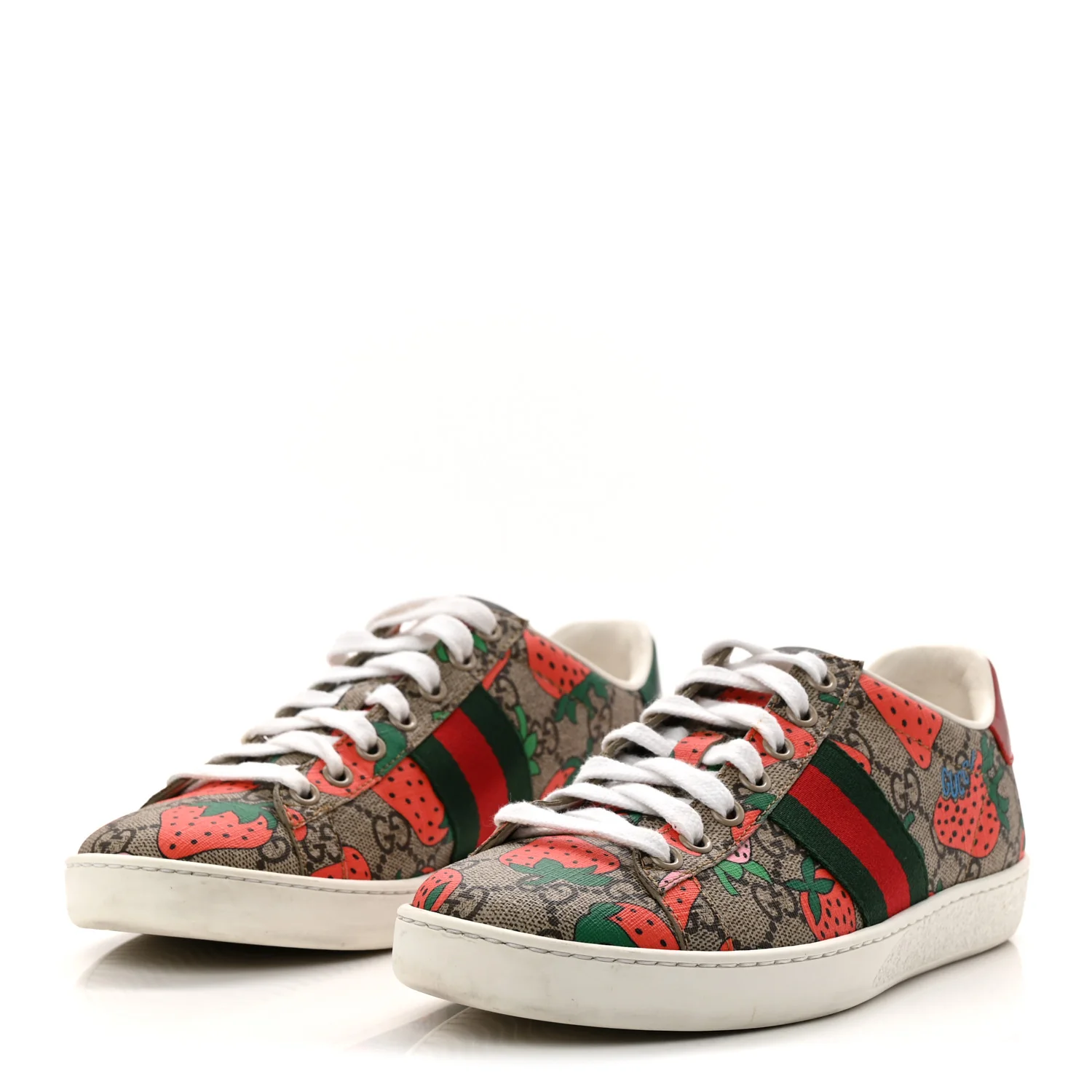 GG Supreme Monogram Strawberry Web Womens Ace Sneakers 36.5 Beige Multicolor Red Green - Image 4