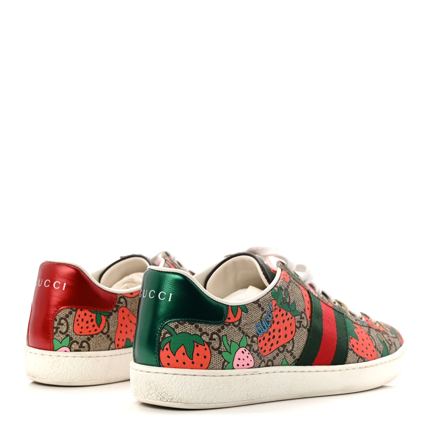 GG Supreme Monogram Strawberry Web Womens Ace Sneakers 36.5 Beige Multicolor Red Green - Image 5