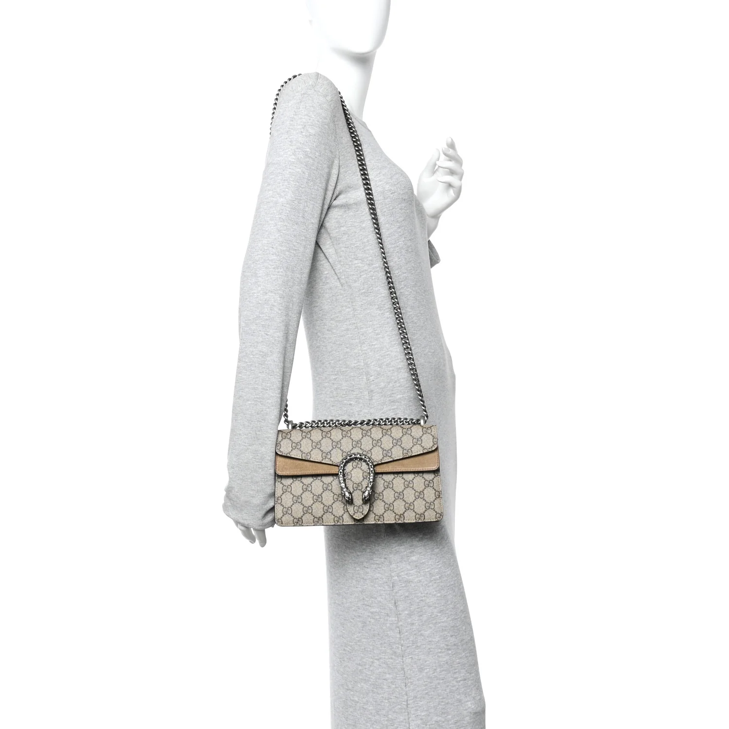 GG Supreme Monogram Suede Crystal Small Dionysus Shoulder Bag Beige Ebony Taupe - Image 2