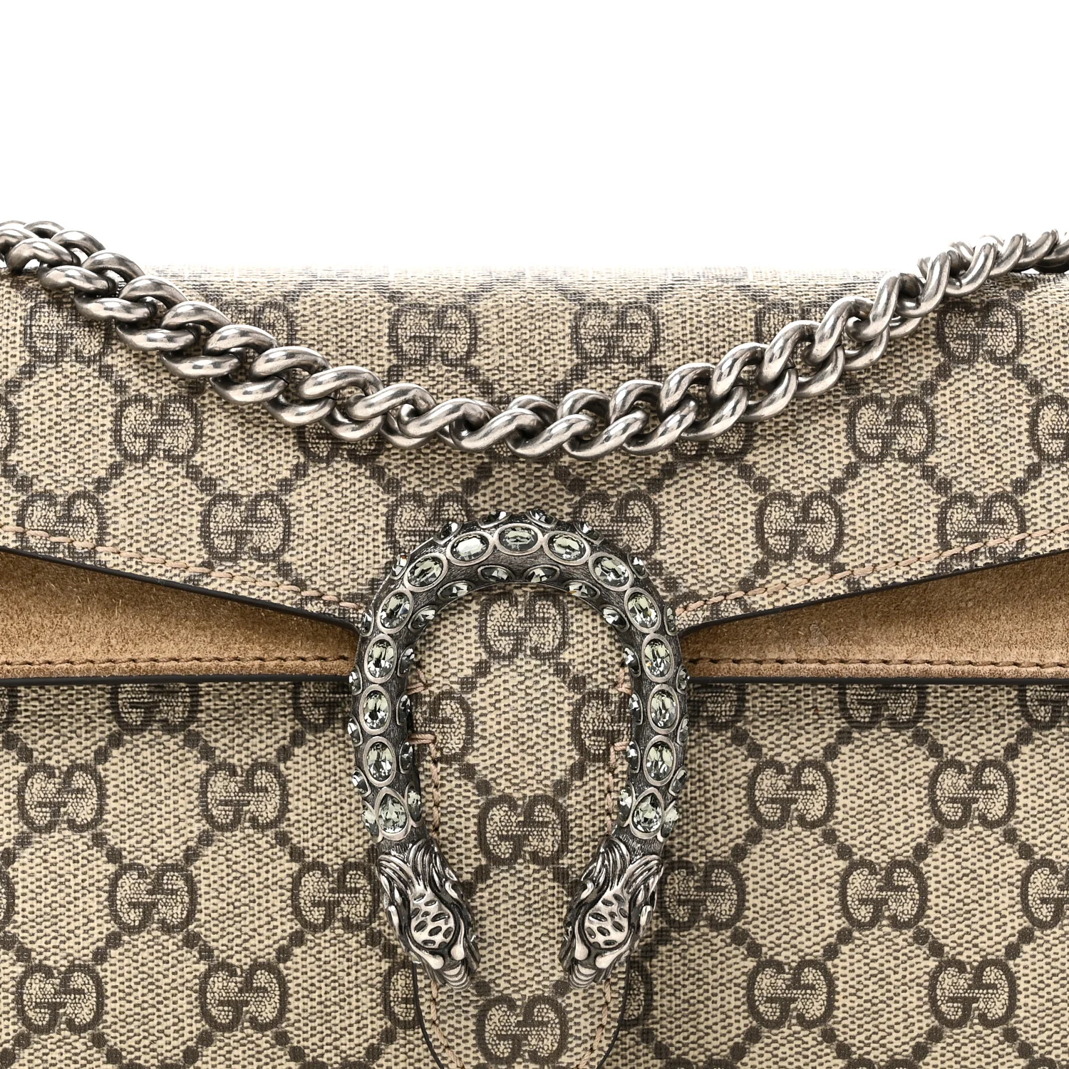 GG Supreme Monogram Suede Crystal Small Dionysus Shoulder Bag Beige Ebony Taupe - Image 8