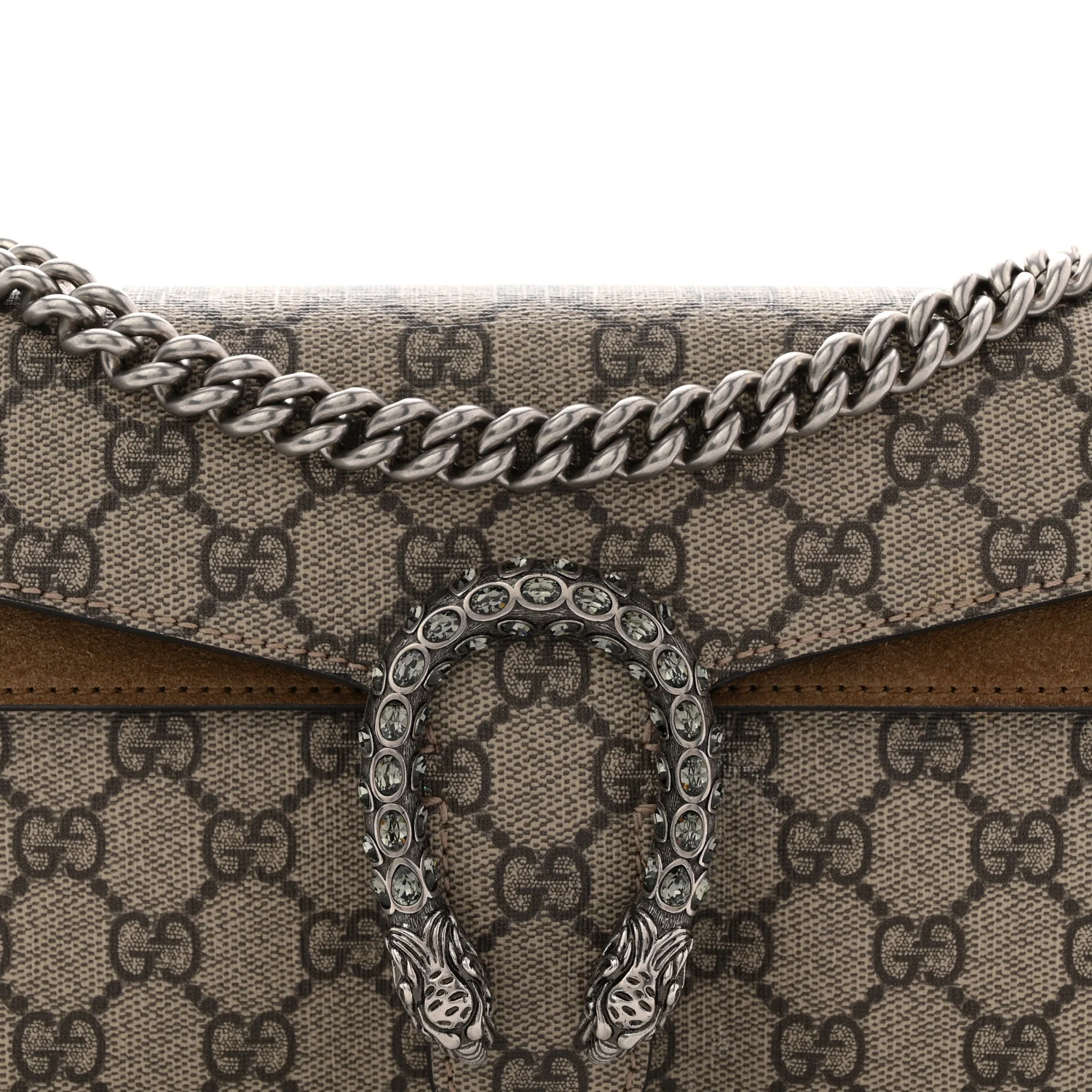 GG Supreme Monogram Suede Crystal Small Dionysus Shoulder Bag Beige Ebony Taupe - Image 8