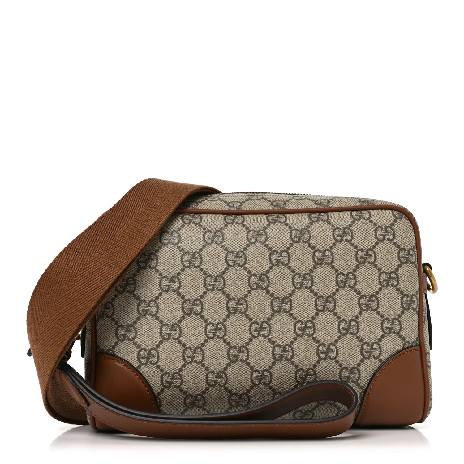 GG Supreme Monogram Textured Calfskin Emblem Small Crossbody Beige Ebony Old Sundial