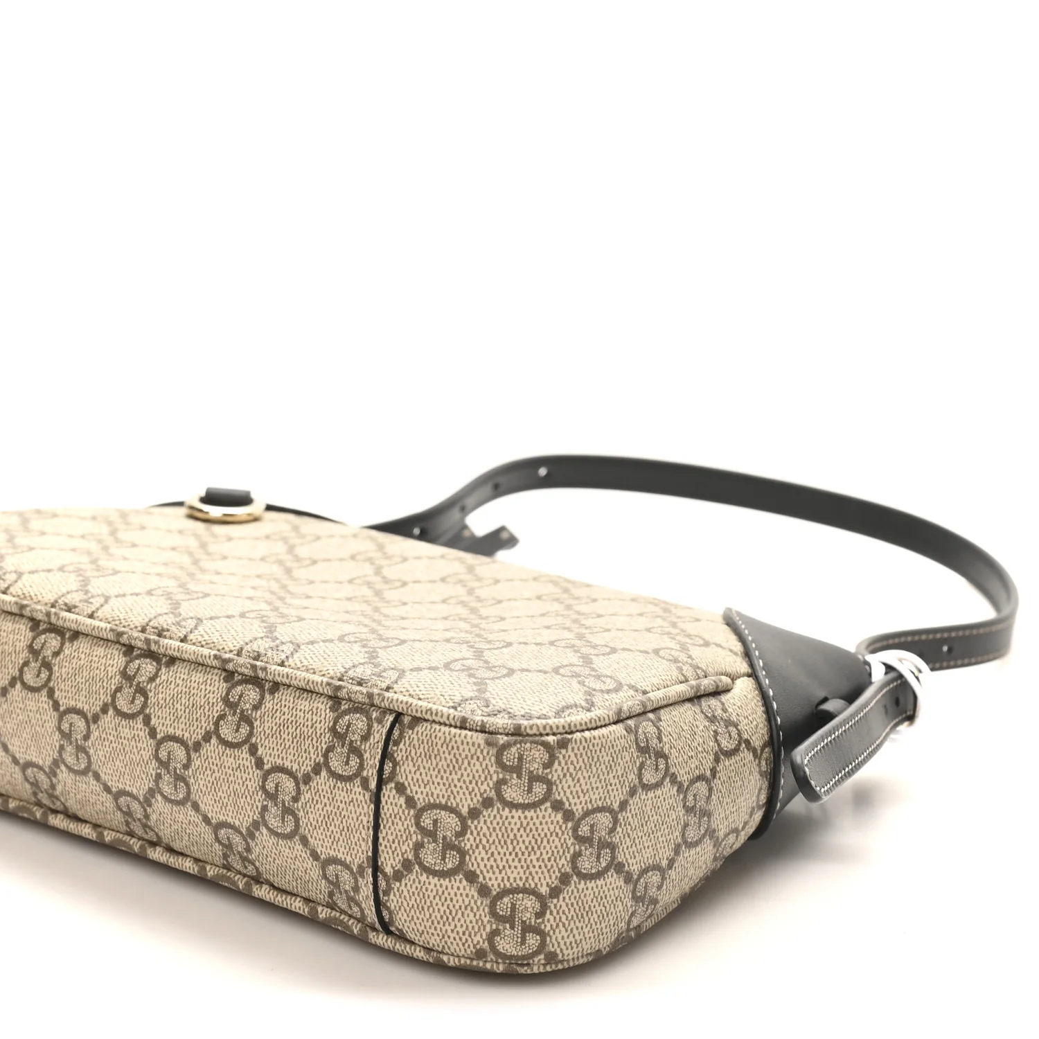 GG Supreme Monogram Textured Calfskin Small Emblem Shoulder Bag Beige Black - Image 10