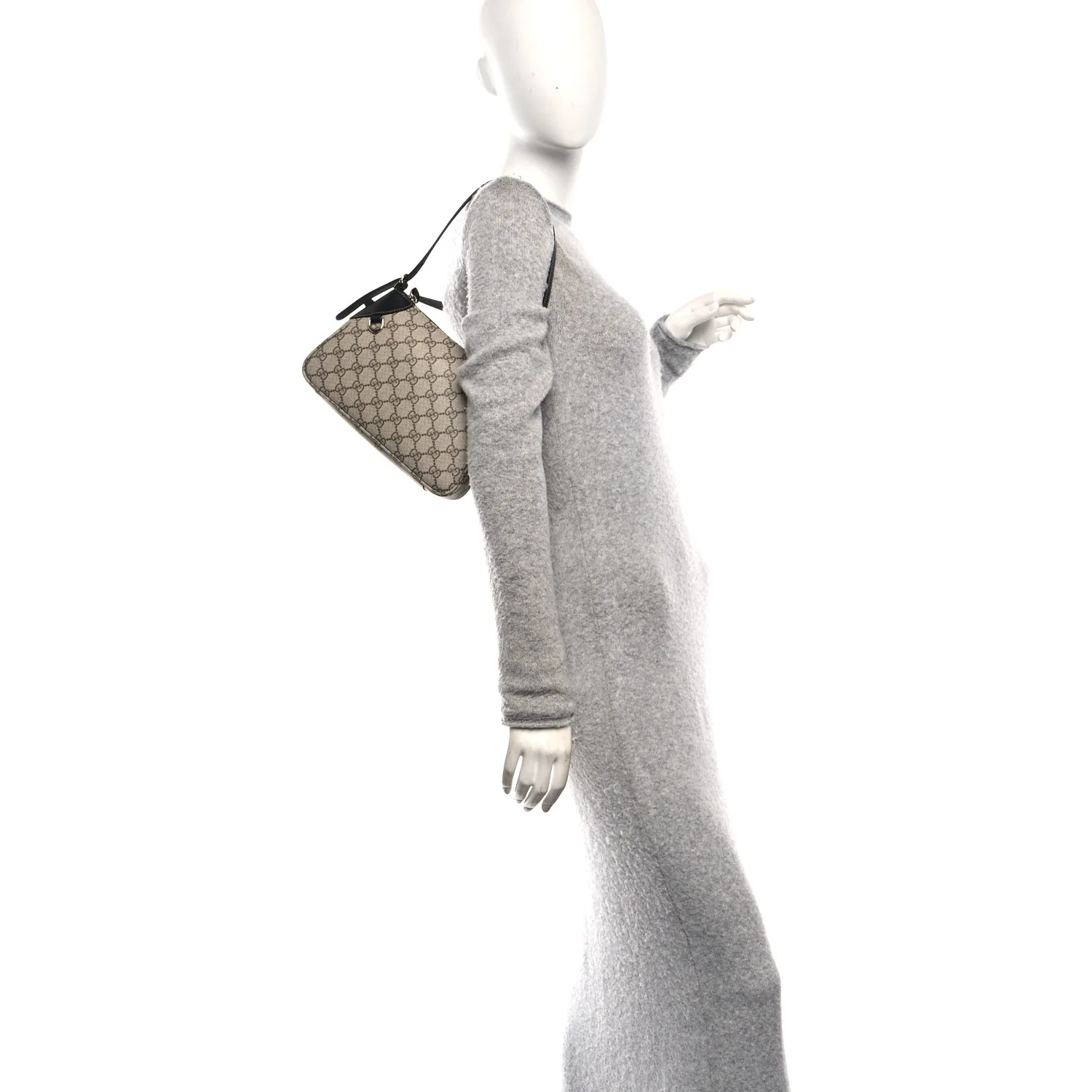 GG Supreme Monogram Textured Calfskin Small Emblem Shoulder Bag Beige Black - Image 2