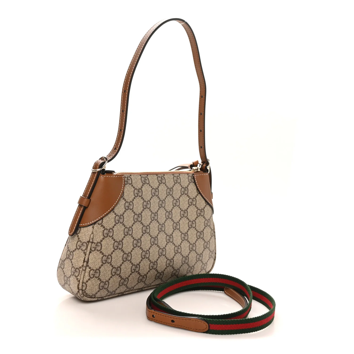 GG Supreme Monogram Textured Calfskin Small Emblem Shoulder Bag Beige Dark Brown - Image 3