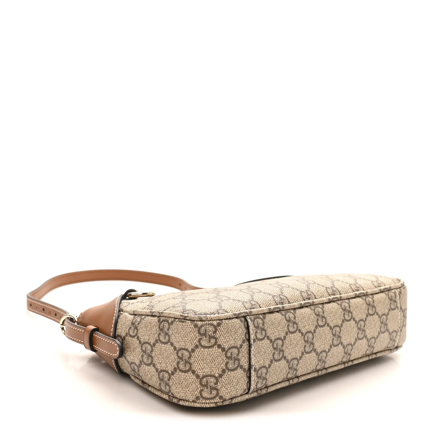 GG Supreme Monogram Textured Calfskin Small Emblem Shoulder Bag Beige Dark Brown - Image 4