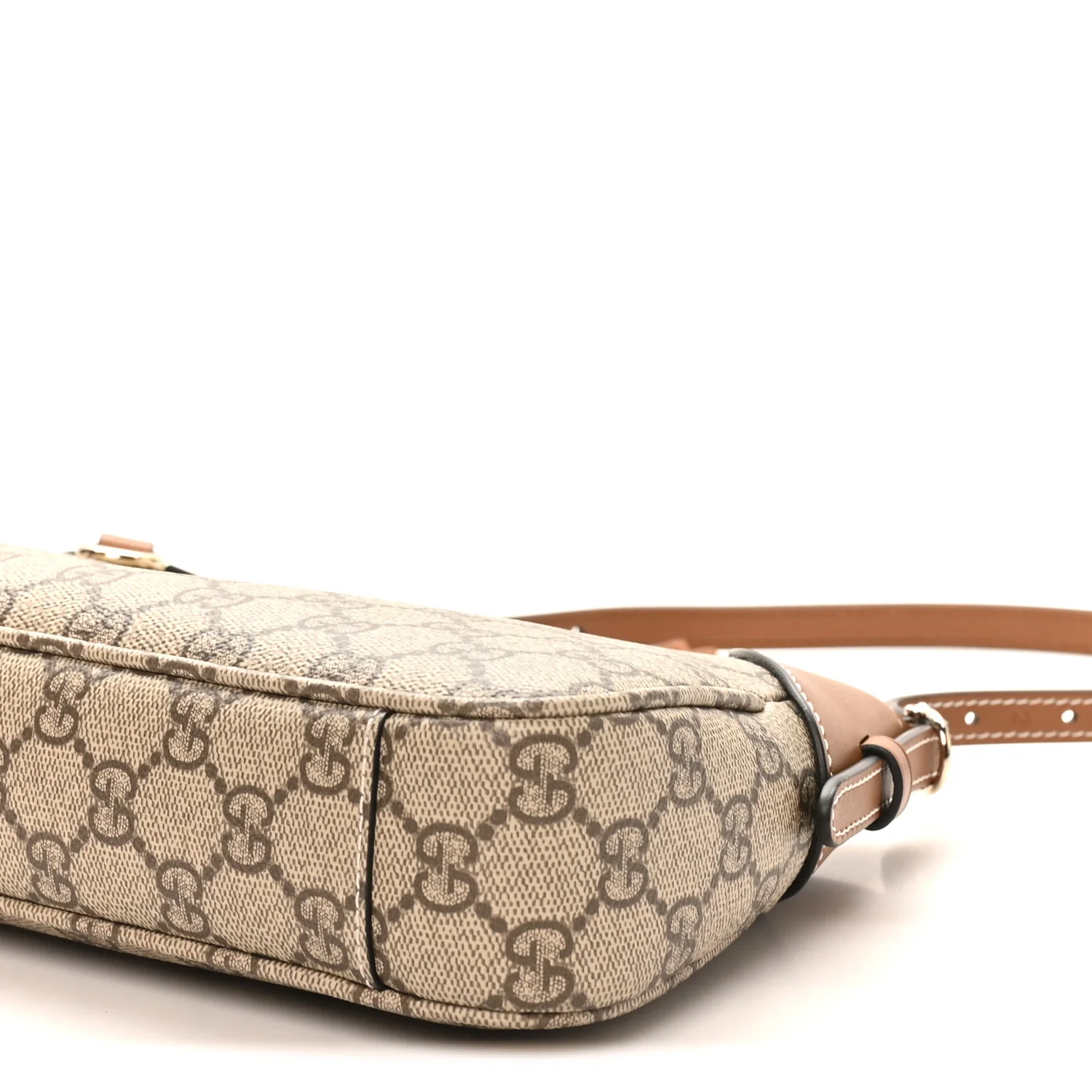 GG Supreme Monogram Textured Calfskin Small Emblem Shoulder Bag Beige Dark Brown - Image 9